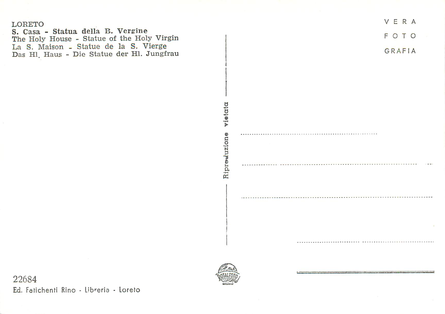 CPM Loreto Ancona - S.Casa Statua della B. Vergine — Rückseite