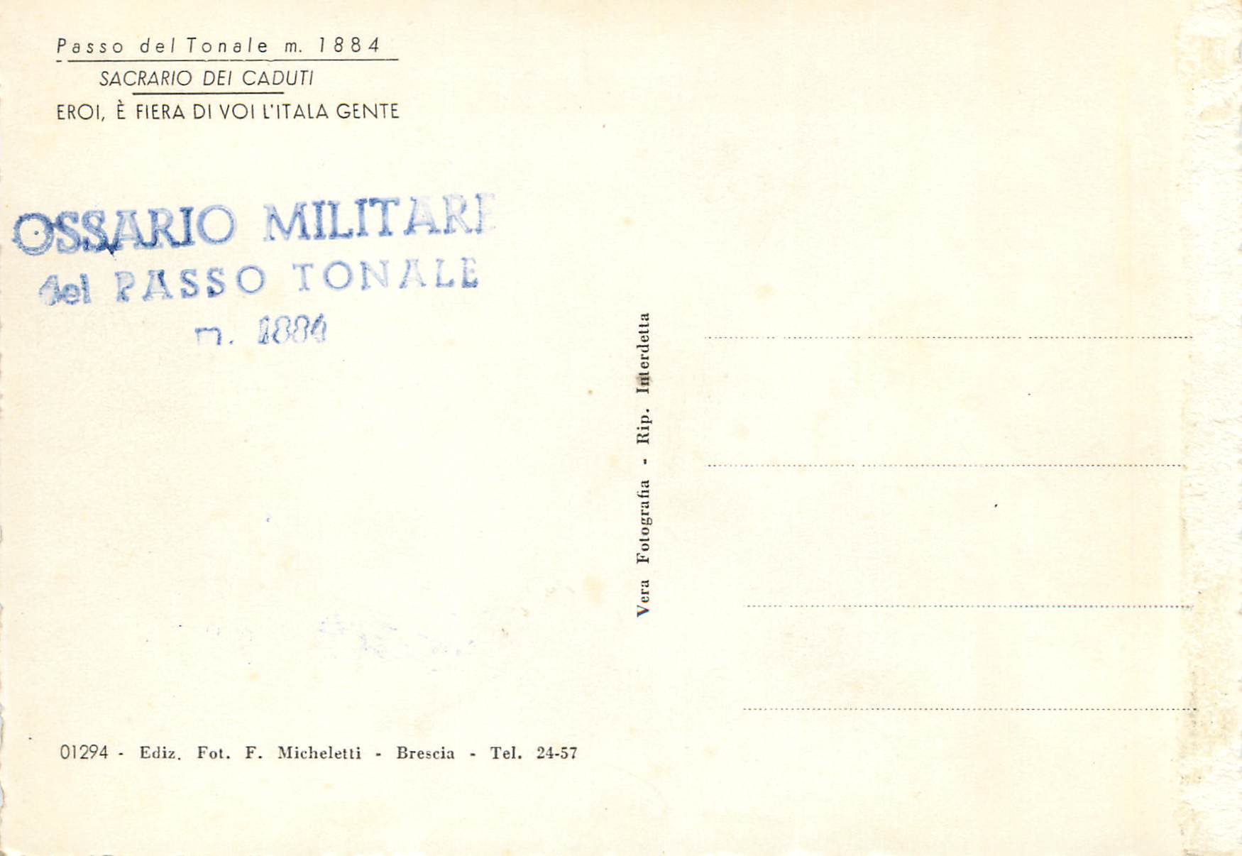 CPM Passo del Tonale Trento - Il Monumento Ossario — Rückseite