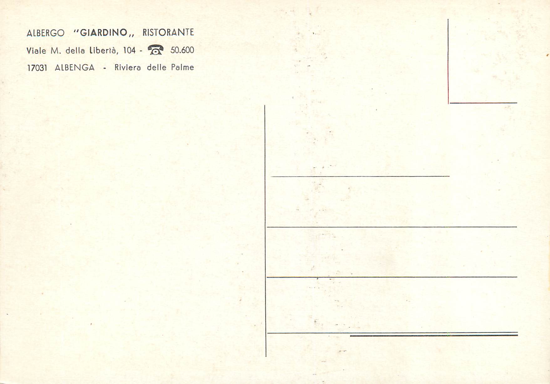 CPM Albergo Ristorante Giardino - Albenga Savona — Back