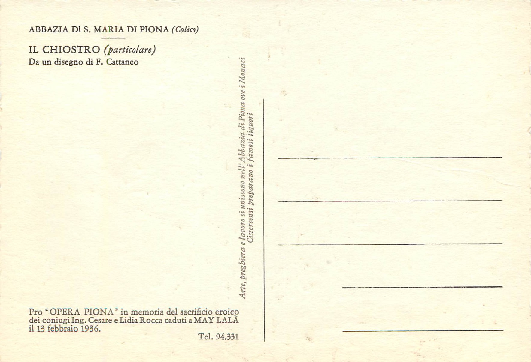 CPM Abbazia di S.Maria di Piona Lecco - Il Chiostro — Rückseite
