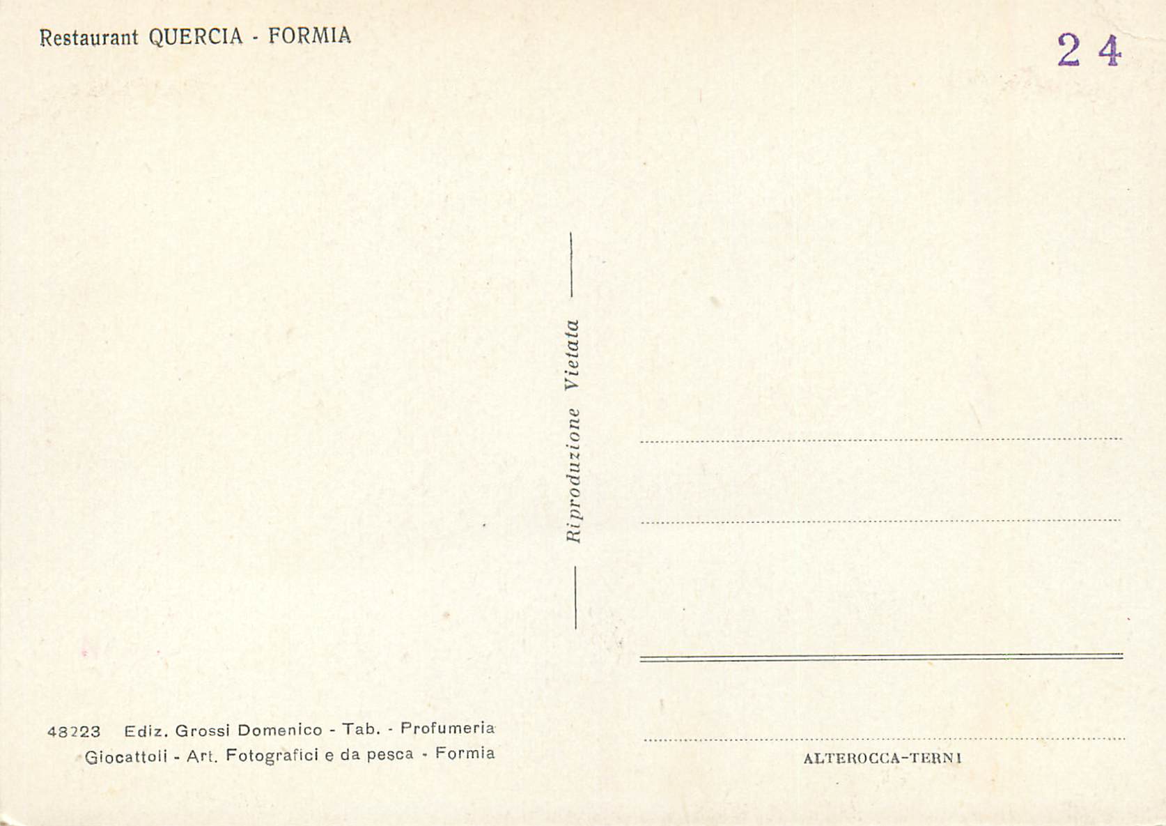CPM Formia Latina - Restorante Quercia — Rückseite