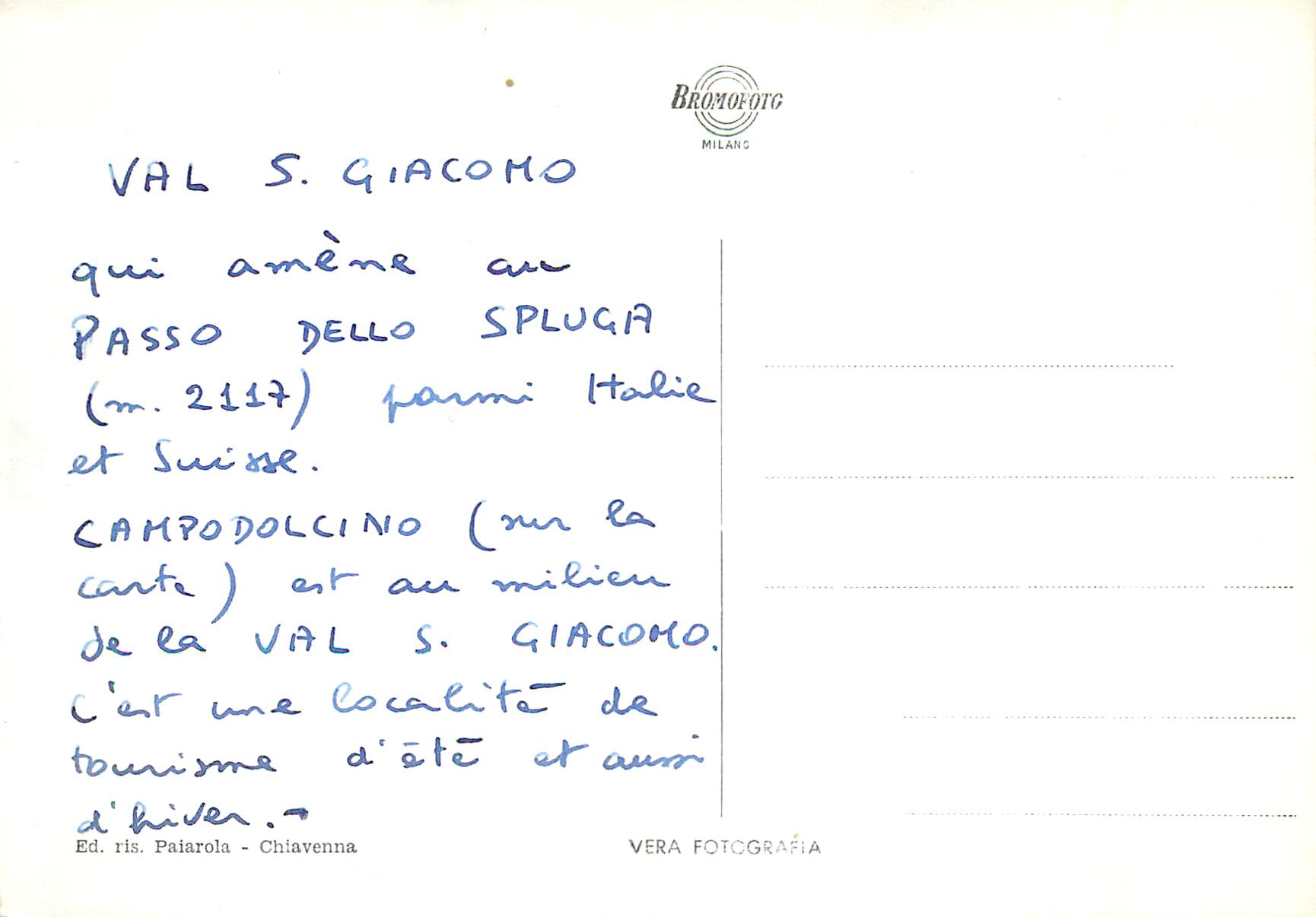 CPM Campodolcino Sondrio - Panorama e strada per Starleggia — Rückseite