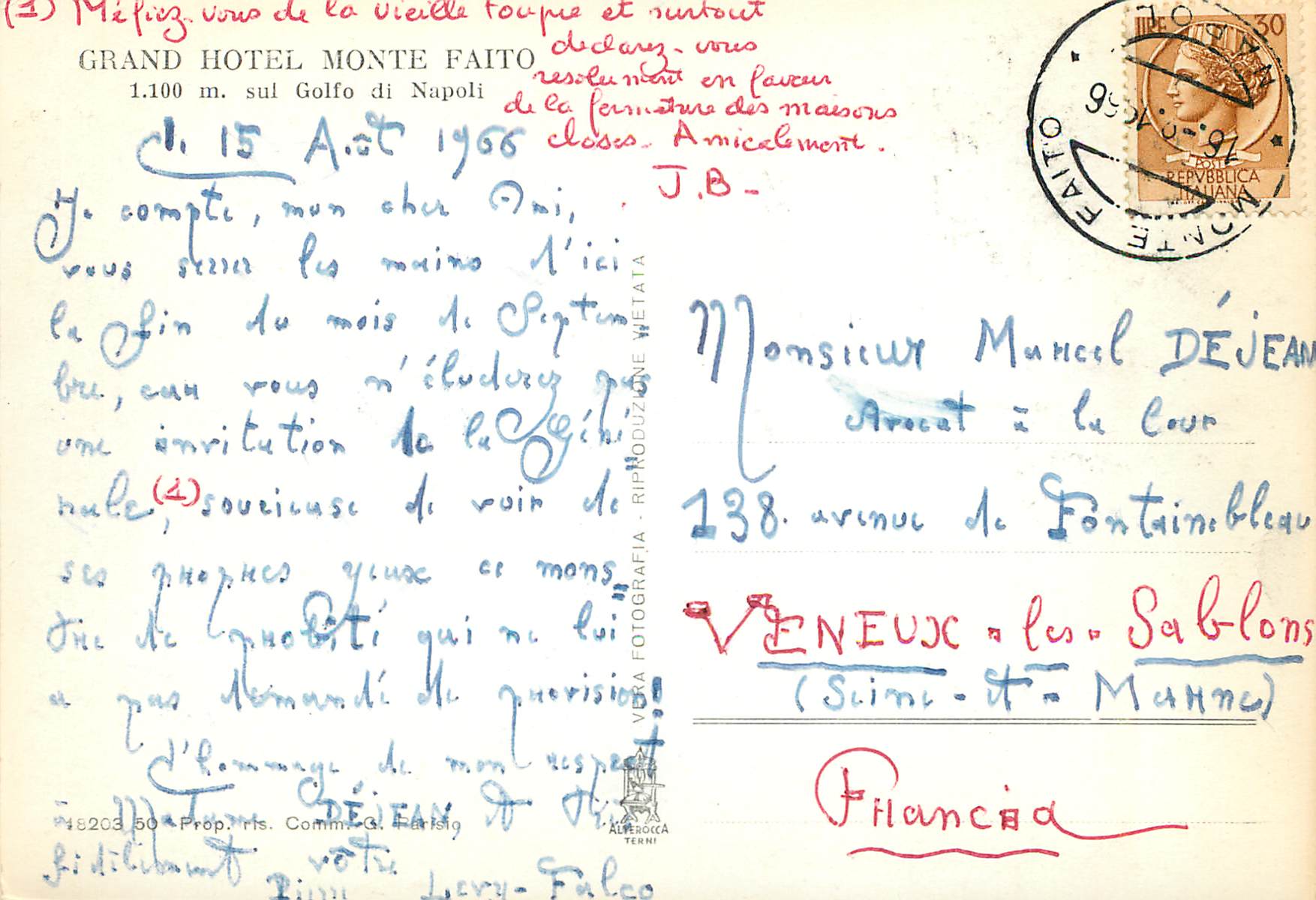 CPM Grand Hotel Monte Faito 1100m sul Golfo di Napoli — Rückseite