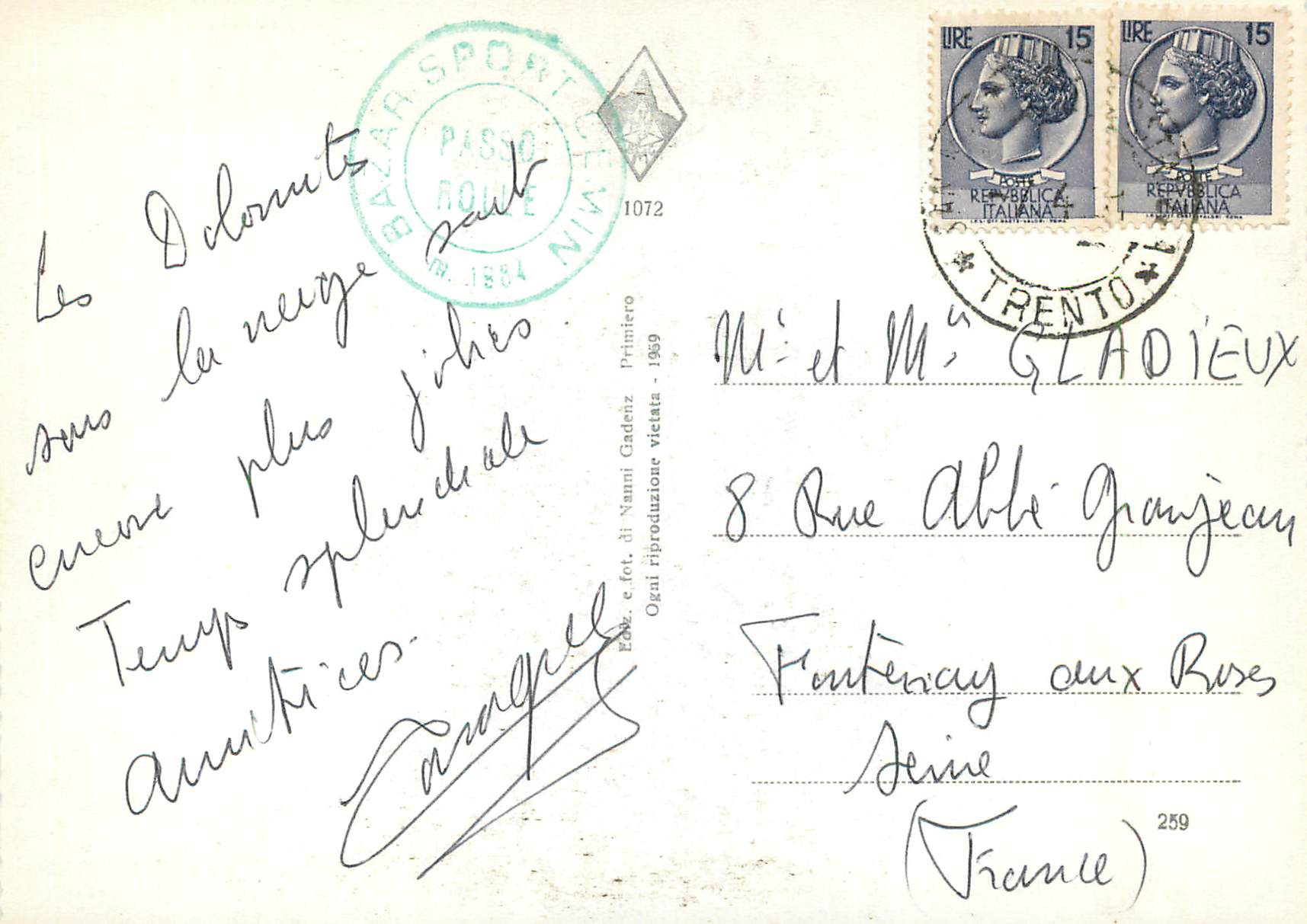 CPM Dolomiti Passo Rolle m 1984 s m Con La Vezzana m 3191 ed il Cimon della Pala — Rückseite