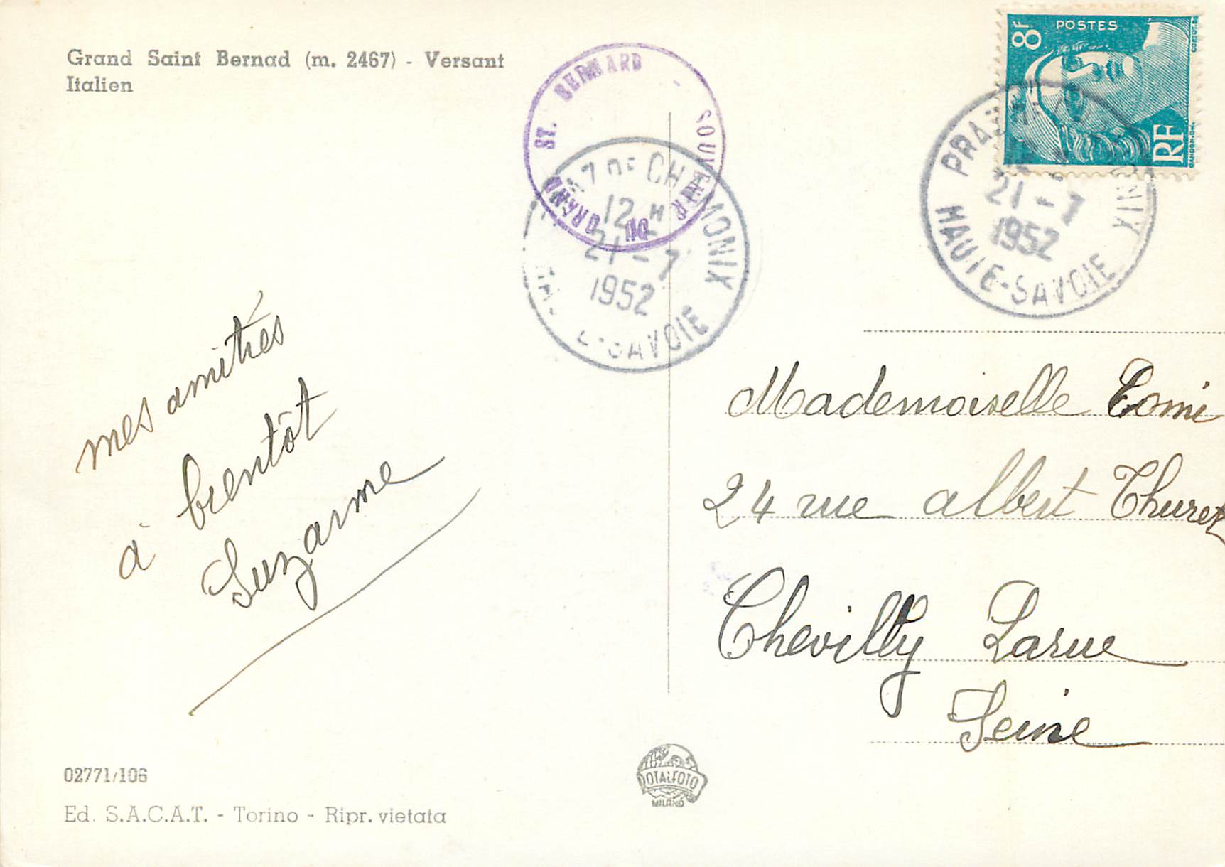 CPM Gran San Bernardo (m 2467) Versante Italiano — Rückseite