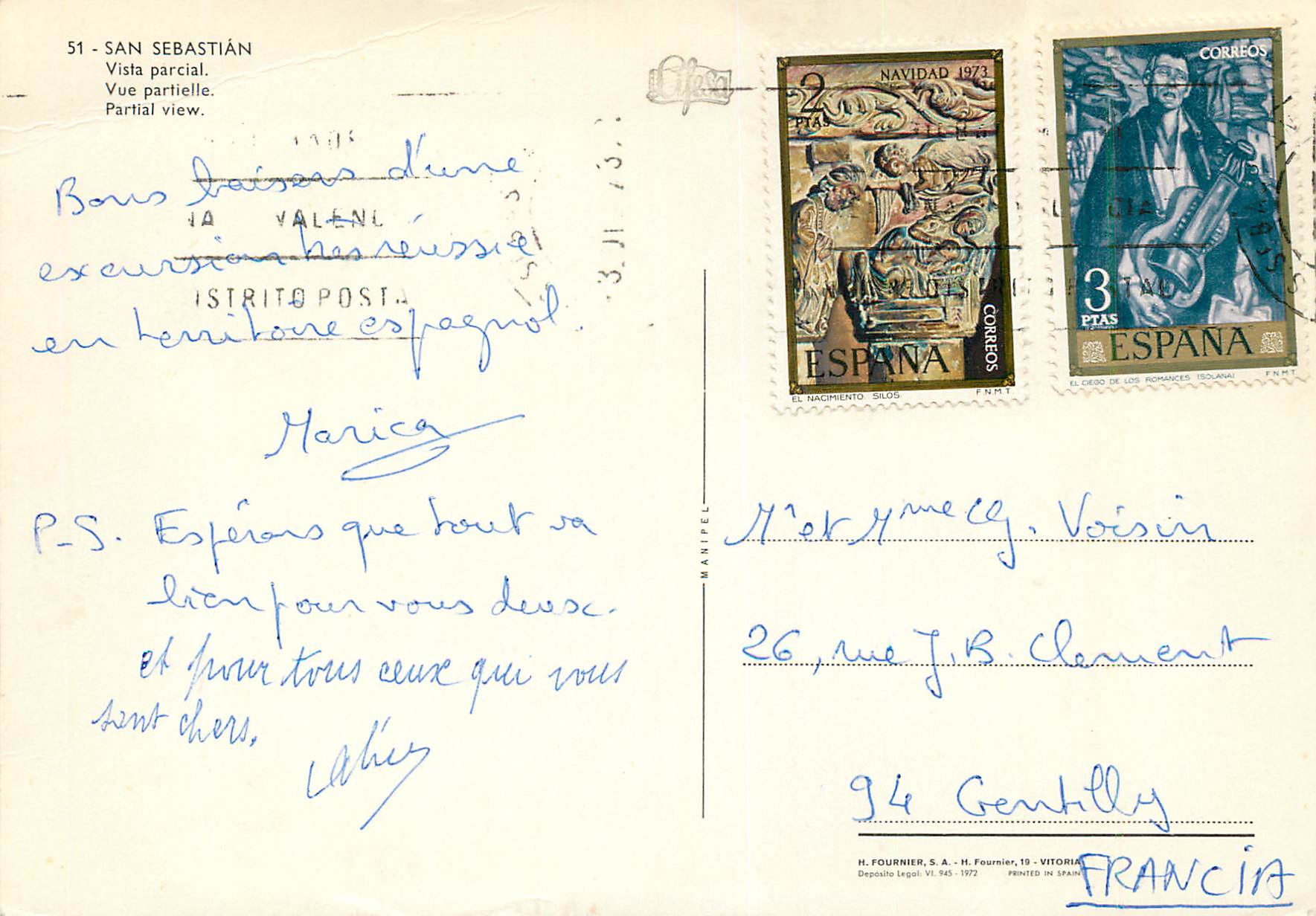 CPM San Sebastian Vue Partielle — Rückseite