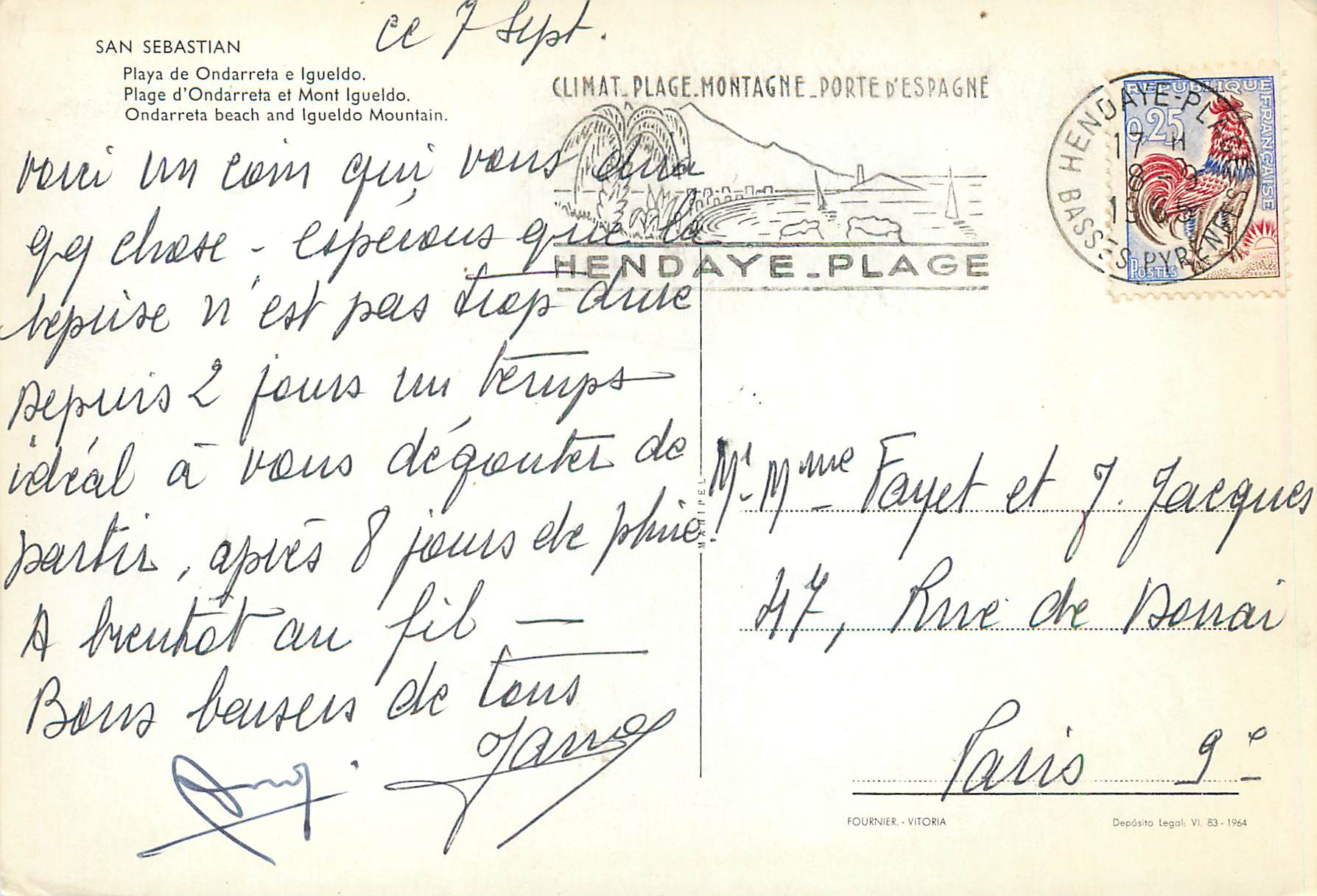 CPM San Sebastian Plage d'Ondarreta et Mont Igueldo — Verso