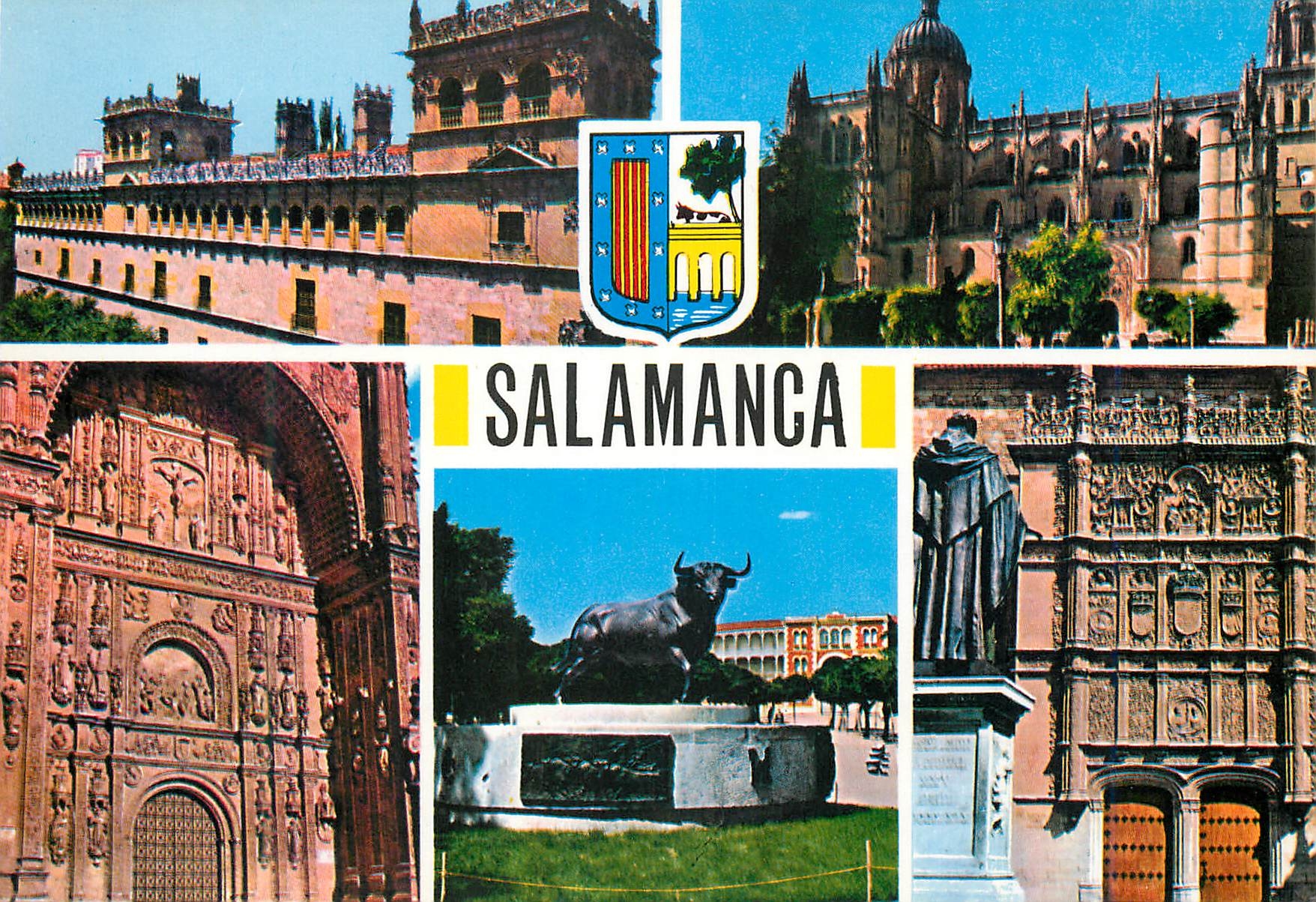 CPM Salamanca Palacio de Monterrey Catedral Nueva San Esteban Monumento al Toro de Lidia Universidad