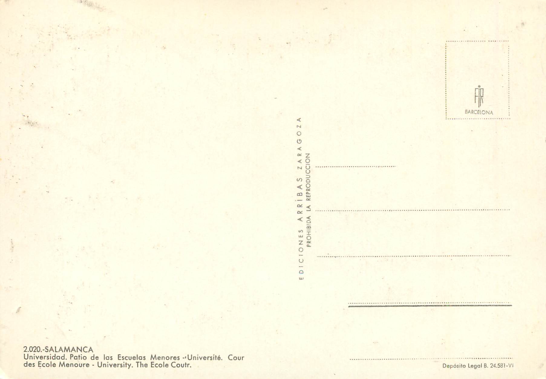CPM Salamanca Cour des Ecole Menoure — Verso