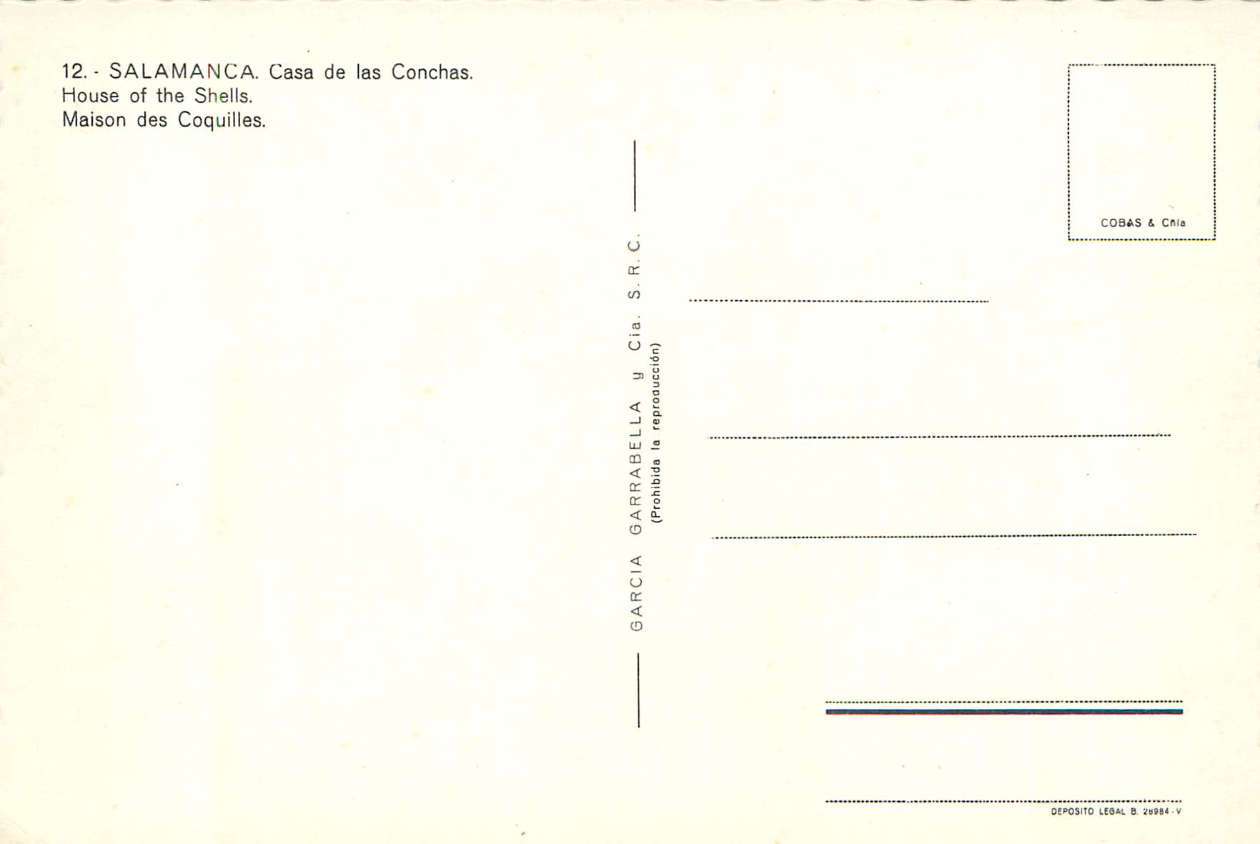 CPM Salamanca Maison des Coquilles — Verso