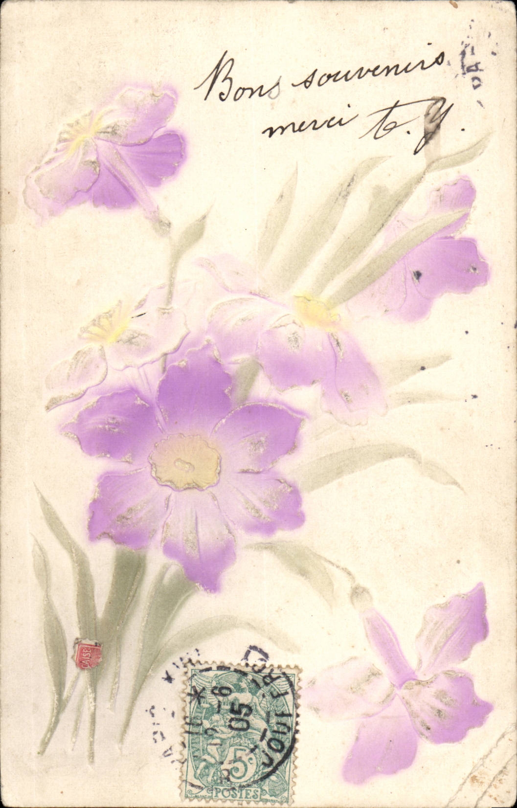 Voeux - fleur - flower - daffodil - Bons souvenir - CPA 