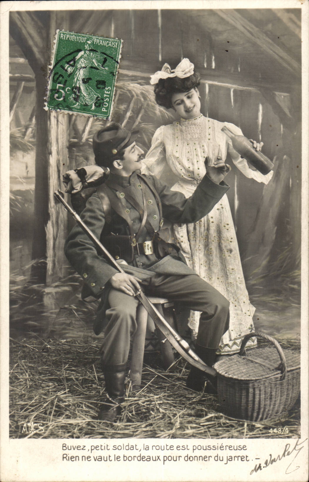 Fantaisie - Fantasy - vin - militia - Buvez petit soldat la route est poussiereuse rien ne vaut le bordeaux CPA 