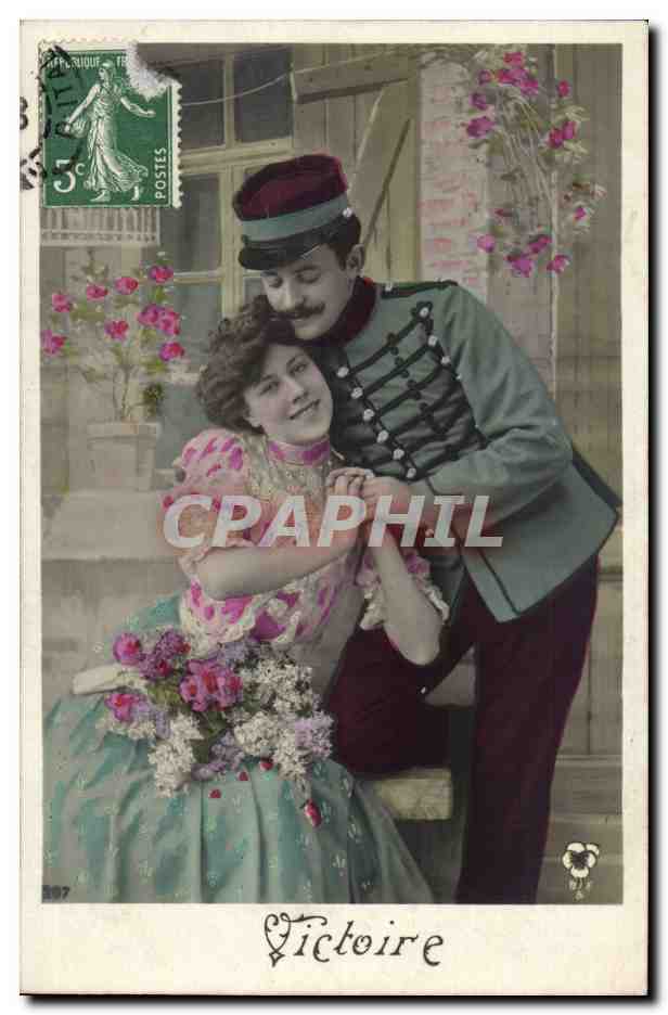 Fantasy - Militaria - couple - Dame de France - Victoire - Marthe Varlet - soldat - CPA 