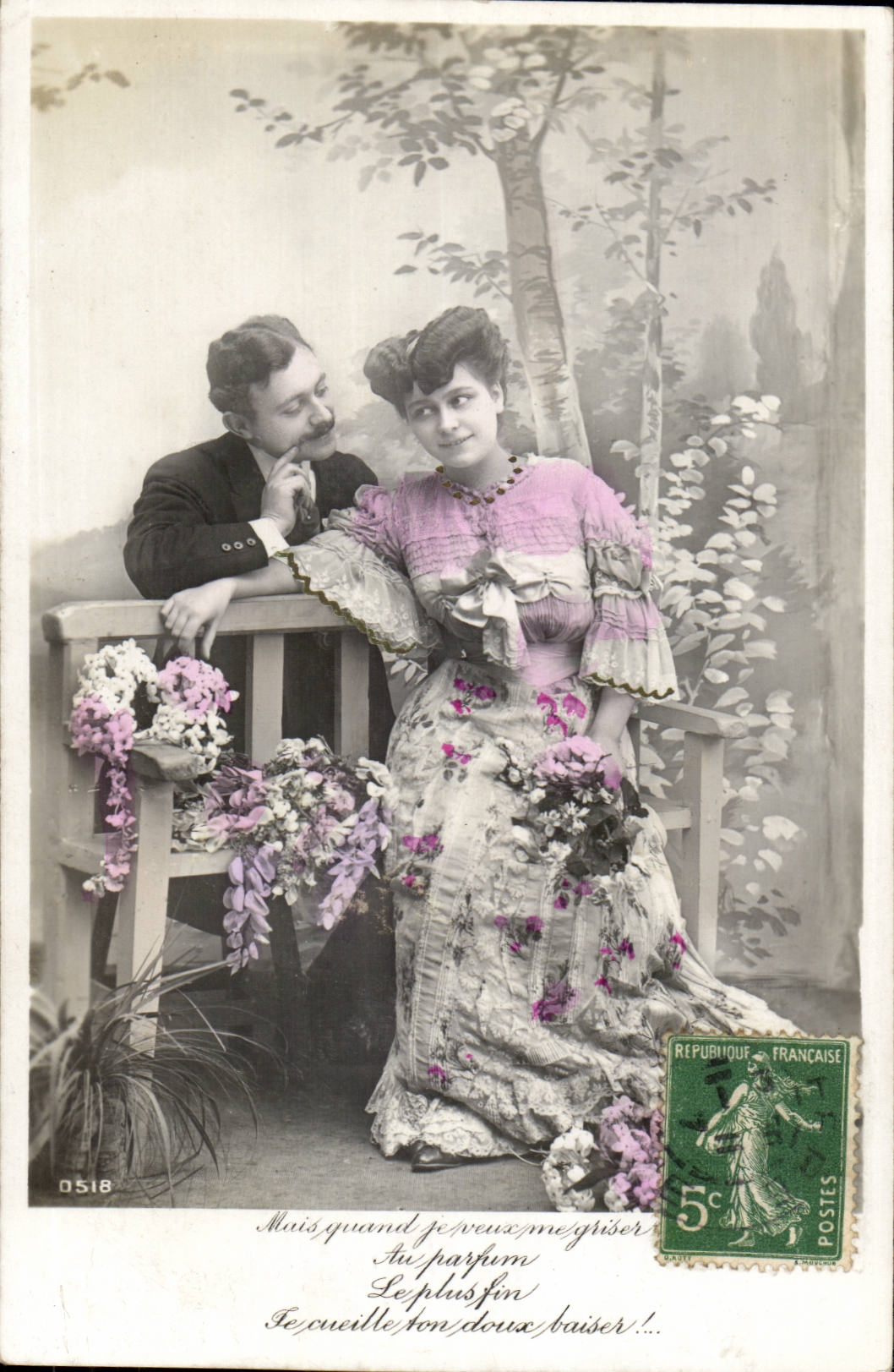 Couple en amoureux — scène de jardin — éditeur inconnu, n° 0518