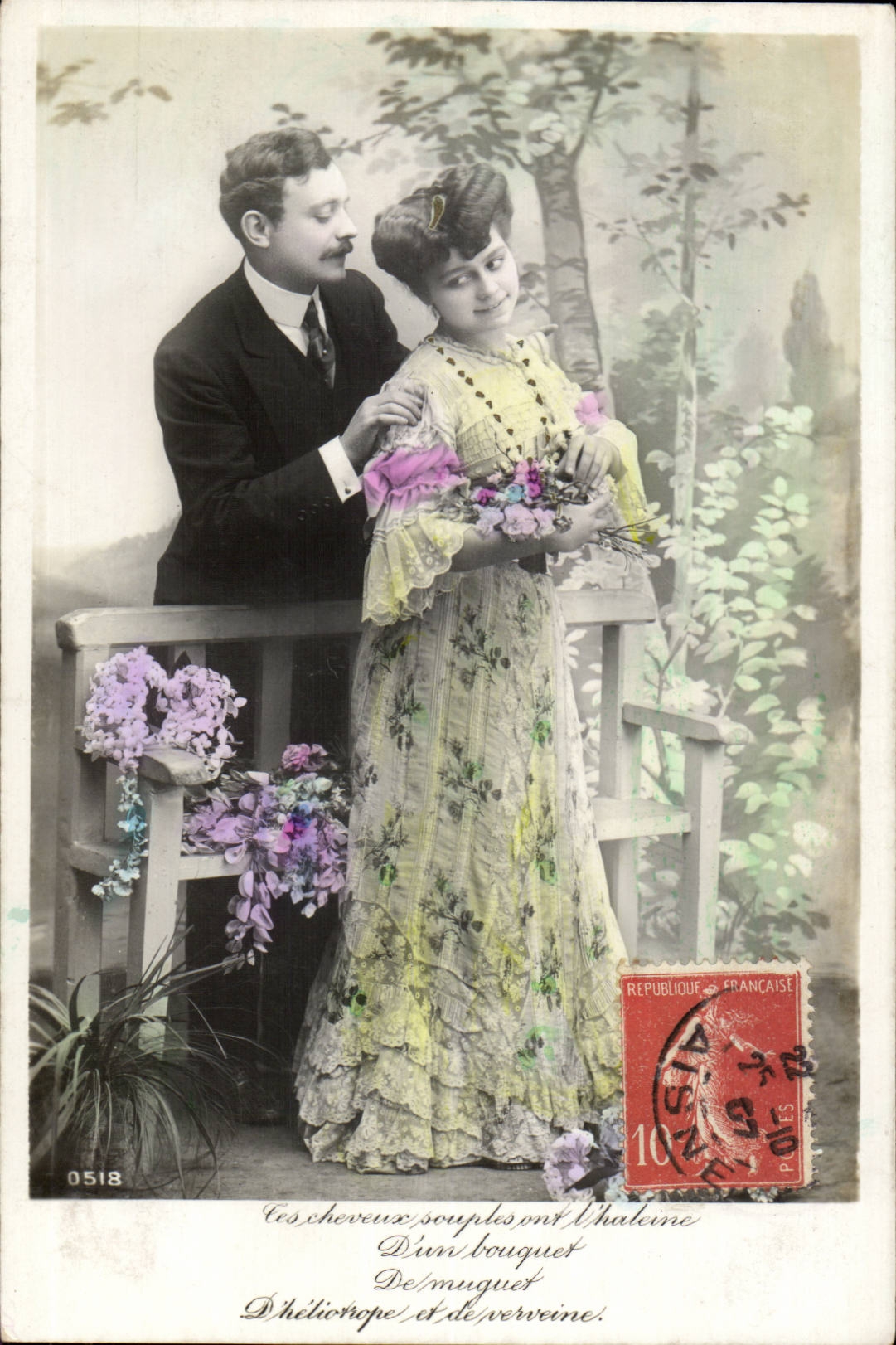 Couple en extérieur — scène de jardin — éditeur inconnu, n° 0518