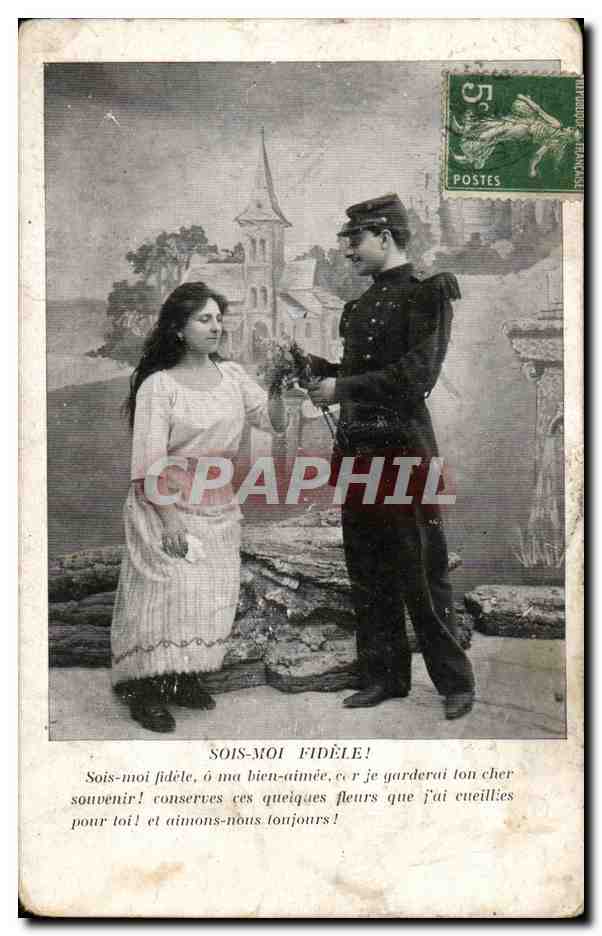 Fantaisie - couple - Militaria - soldat - Sois - moi Fidele a ma bien-aimee - Marthe Varlet - CPA 