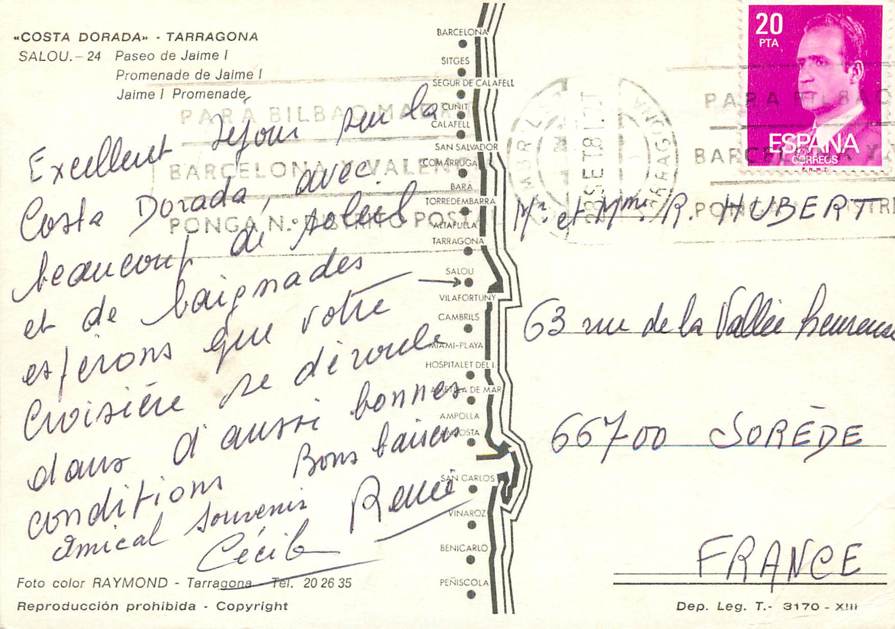 CPM Salou (Costa dorada) tarragona promenade de jaime I — Rückseite