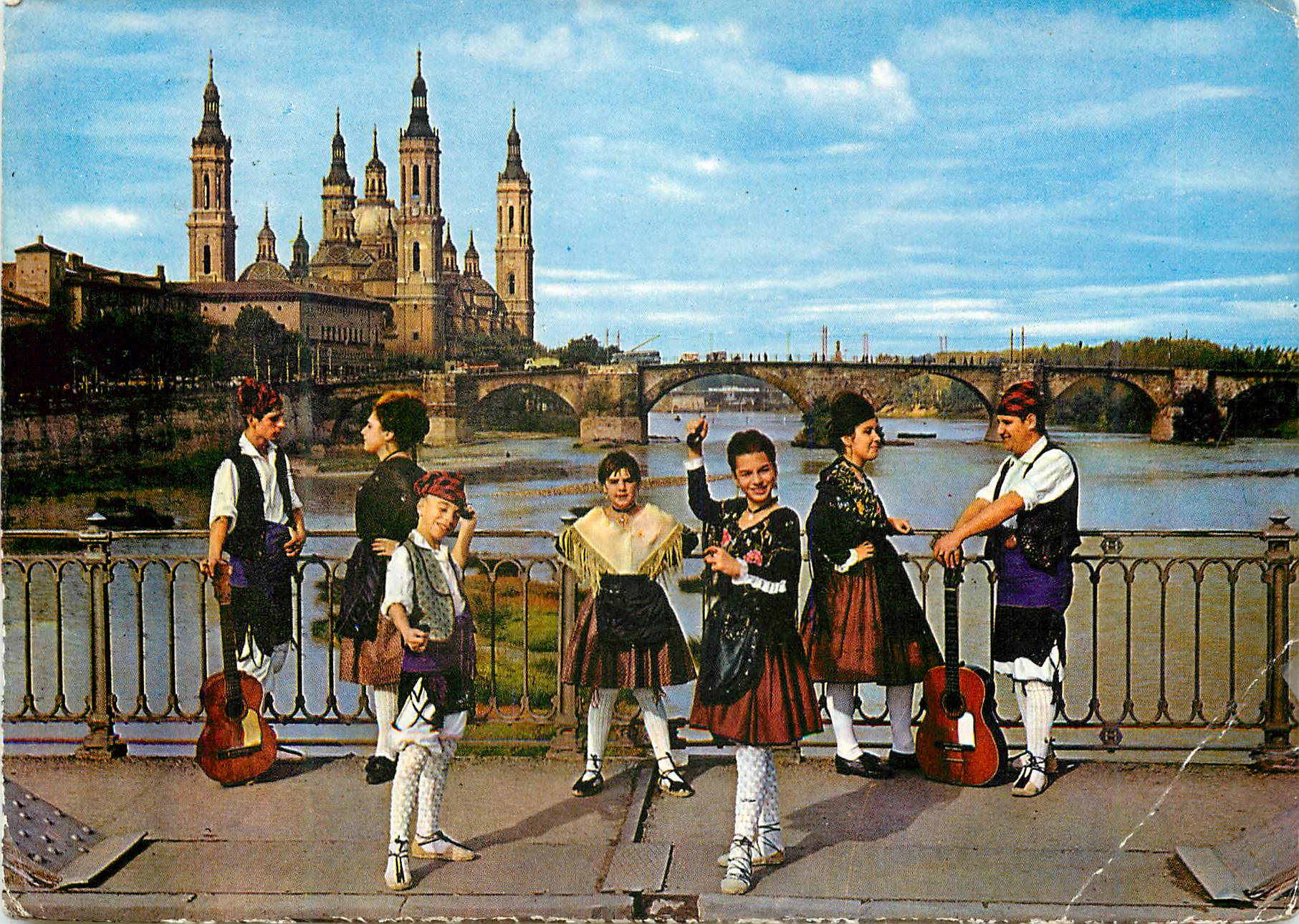 CPM Zaragoza fleuve ebro pont de piedra et basilique du pilar Folklore