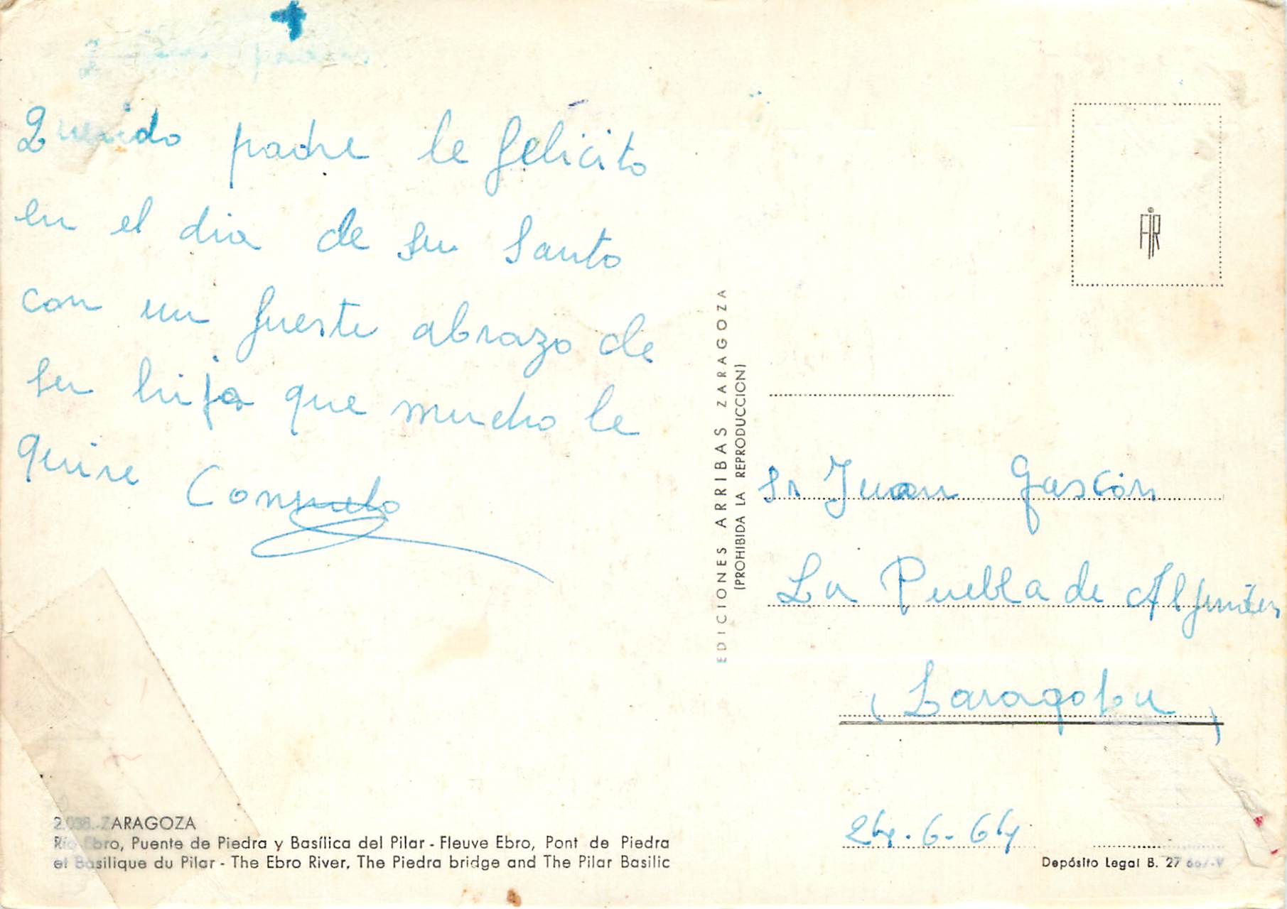 CPM Zaragoza fleuve ebro pont de piedra et basilique du pilar Folklore — Back