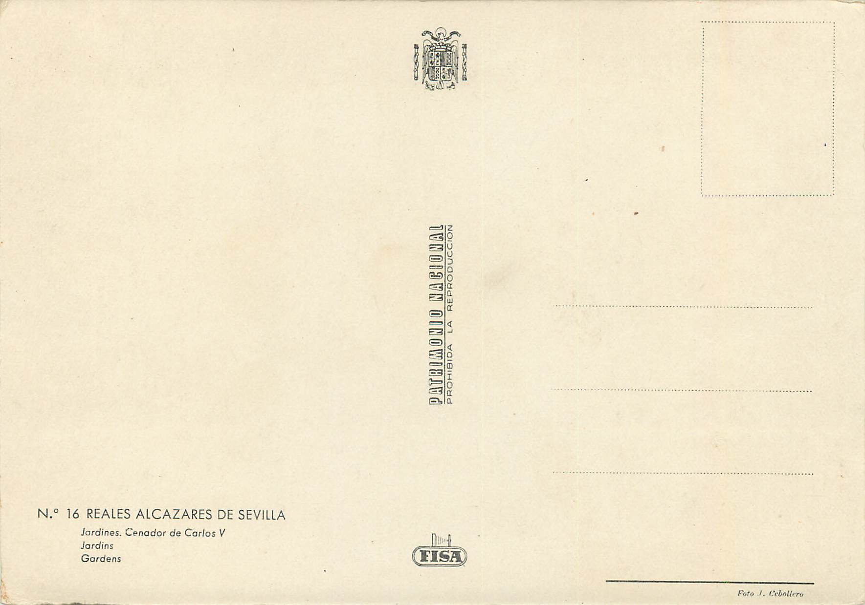 CPM Sevilla reales alcazares jardins — Rückseite