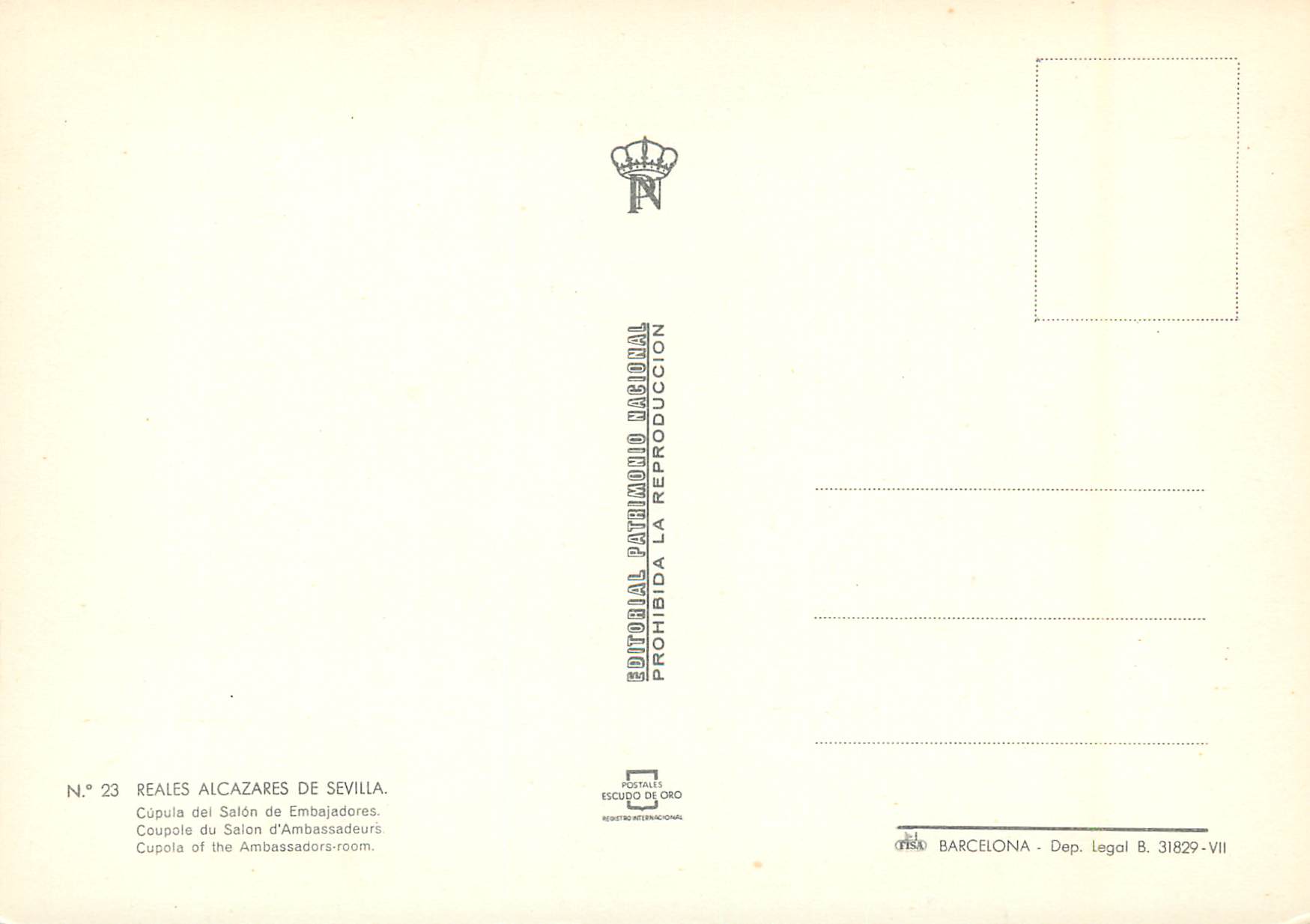 CPM Sevilla reales alcazares de sevilla coupole du salon d'ambassadeurs — Rückseite
