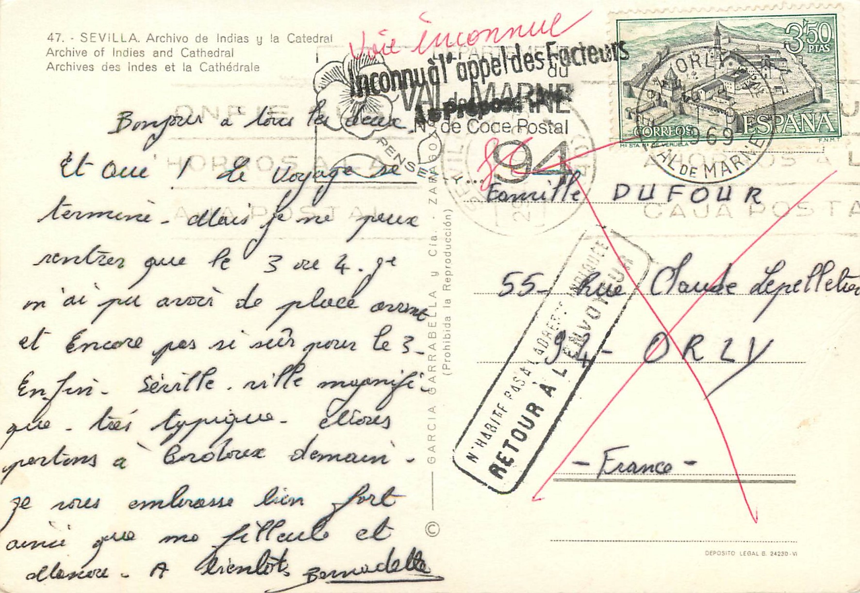CPM Sevilla archive des indes et la cathedrale — Rückseite