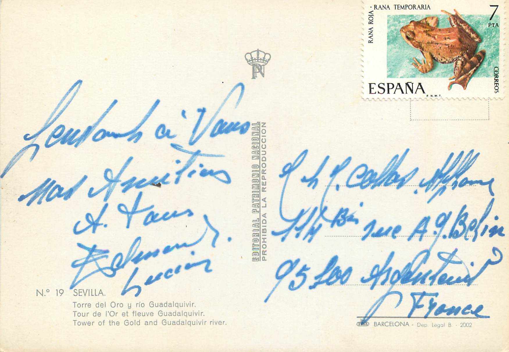 CPM Sevilla tour de l'or et fleuve guadalguivir — Verso