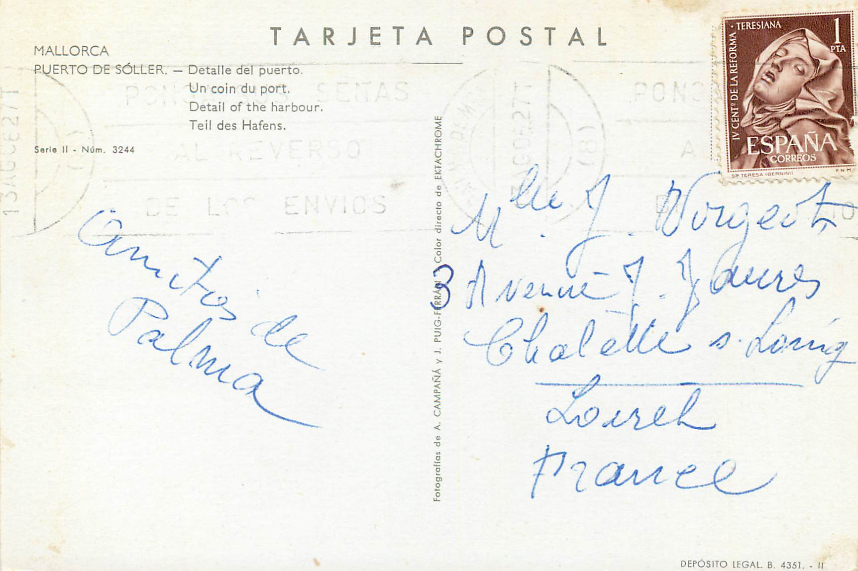 CPM Puerto de soller mallorca (baleares) un coin du port — Rückseite