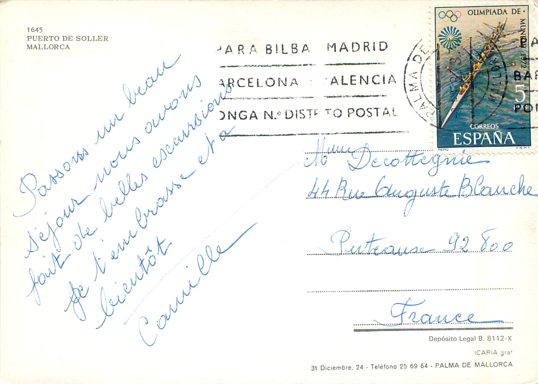 CPM Mallorca port de sollers Tramway Train — Rückseite