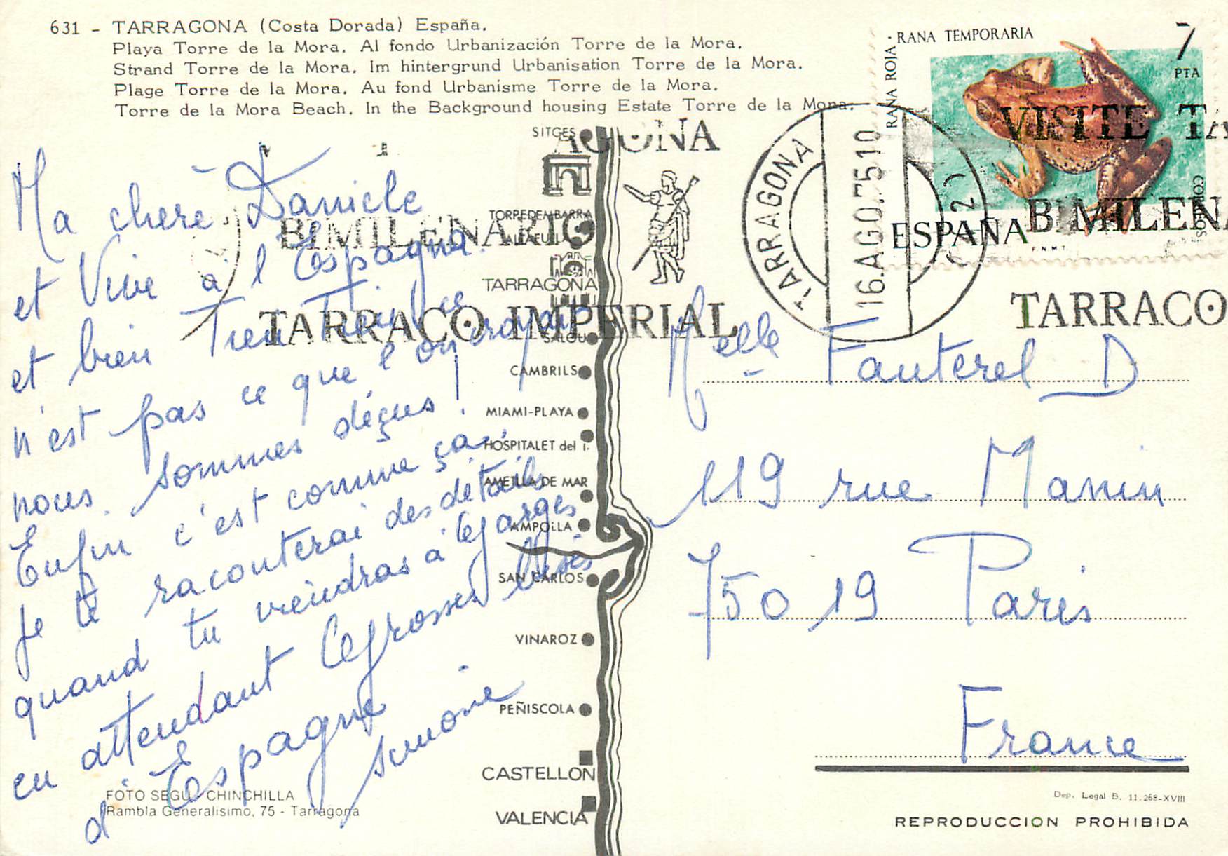 CPM Tarragona (Costa Dorada) Page Torre de la Mora — Rückseite
