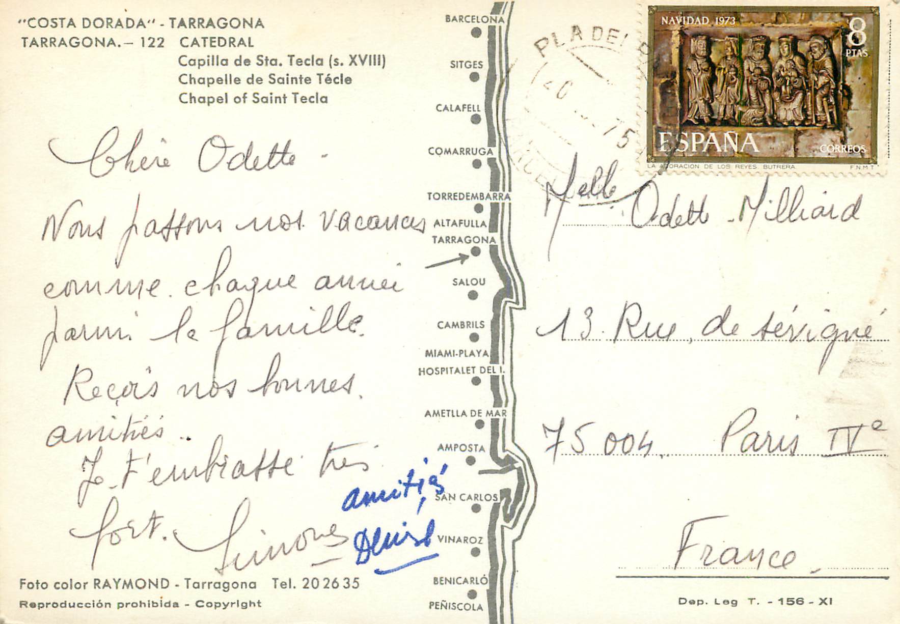 CPM Tarragona (Costa Dorada) Chapelle de Sainte Tecle — Rückseite