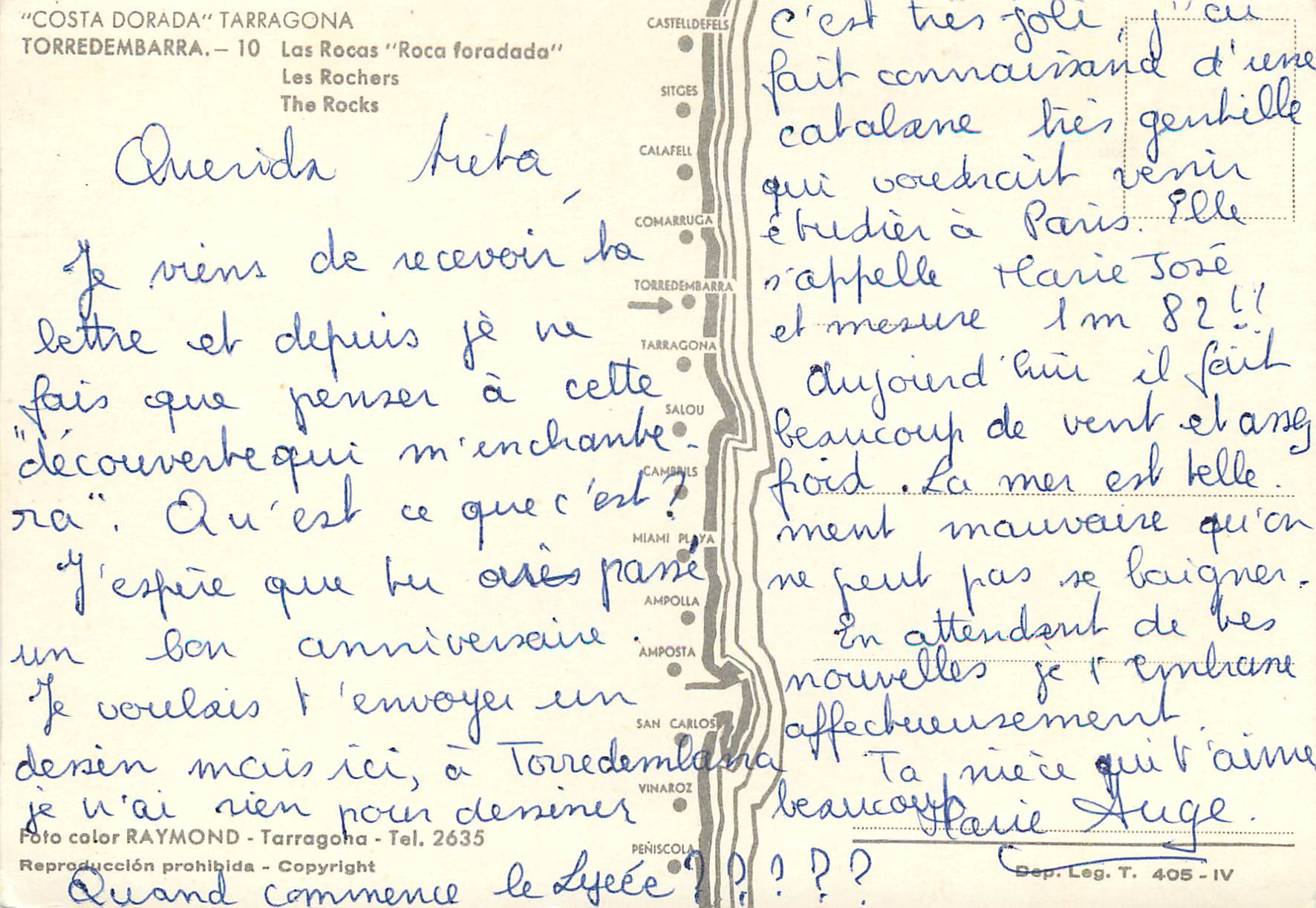 CPM Tarragona Costa Dorada Torredembarra Les Rochers — Rückseite
