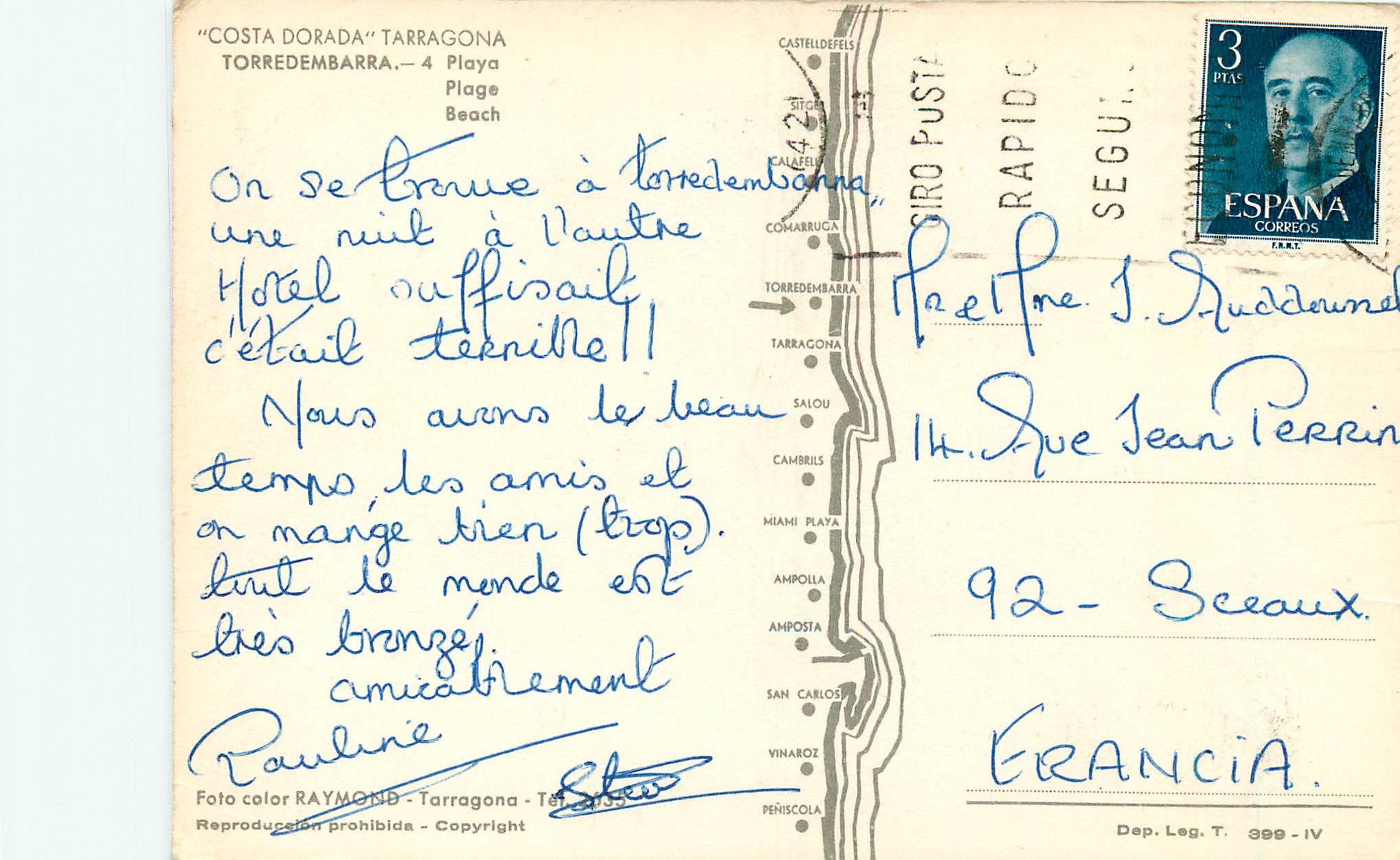 CPM Tarragona Costa Dorada Torredembarra Plage — Rückseite