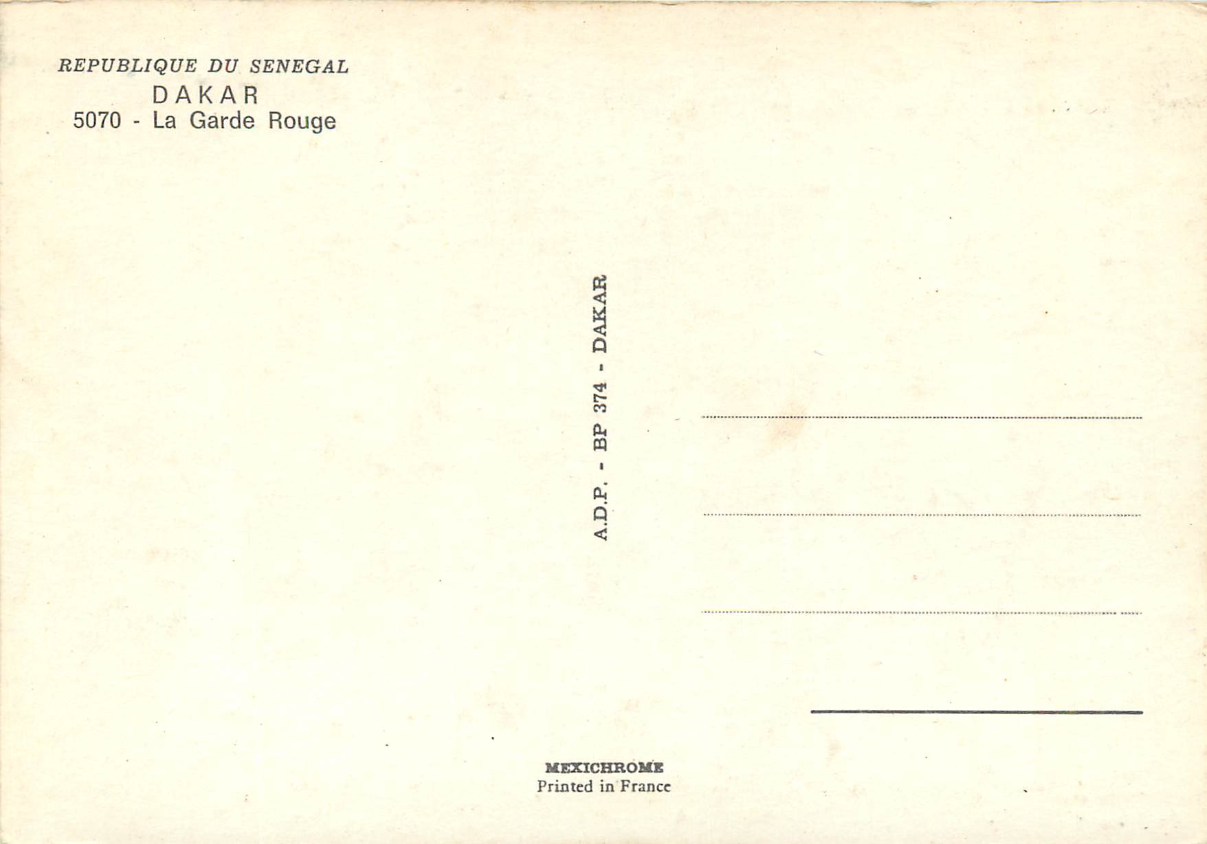 CPM Senegal Dakar La Garde Rouge Militaria — Rückseite