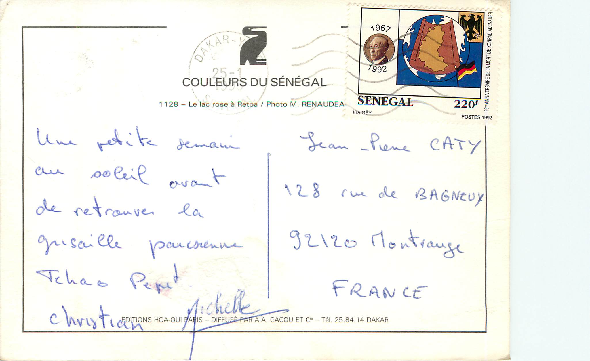 Moderne Ansichtskarte Senegal Pinker See Retba — Rückseite