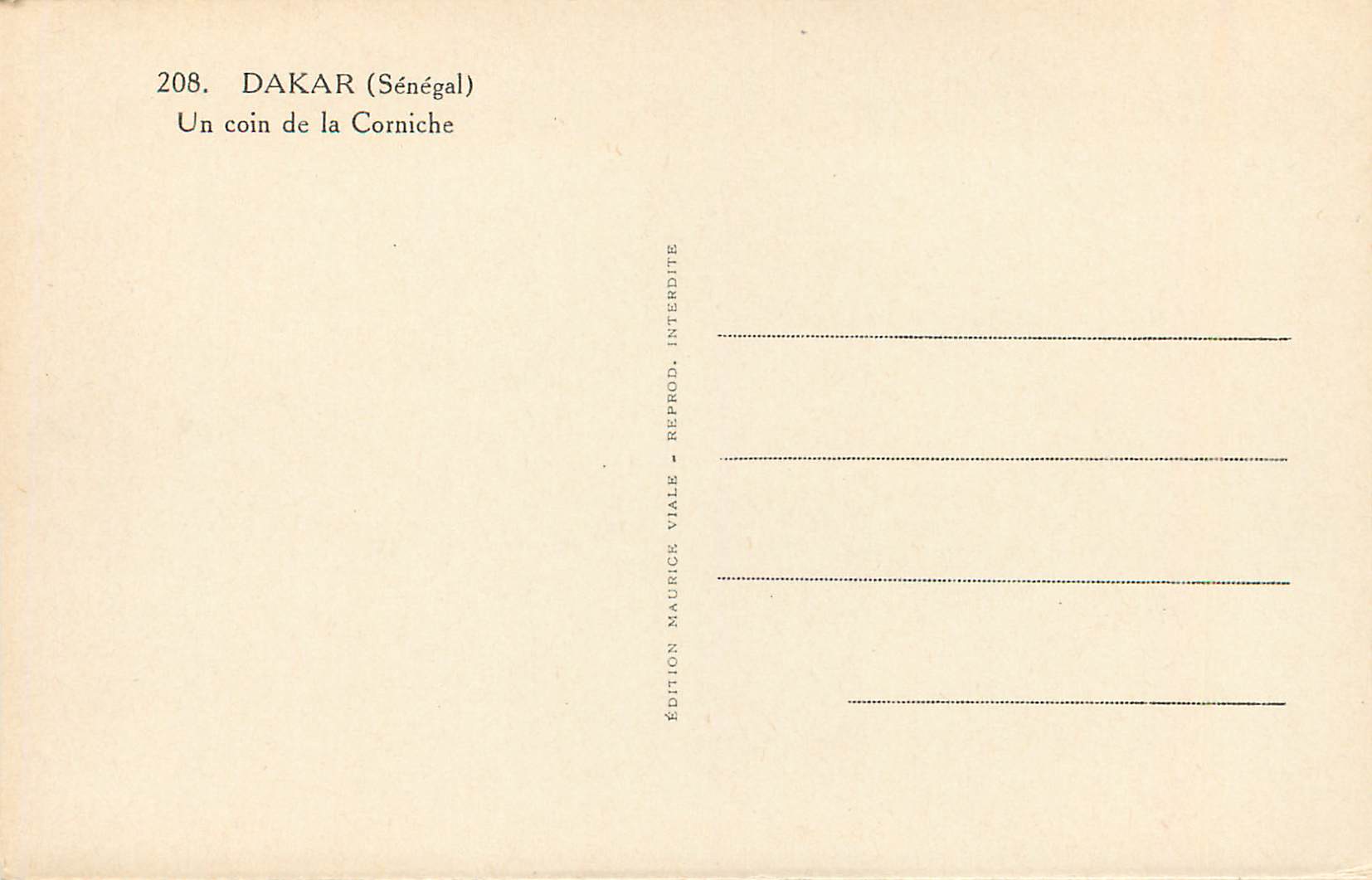 CPM Senegal Dakar Un Coin de la Corniche — Rückseite