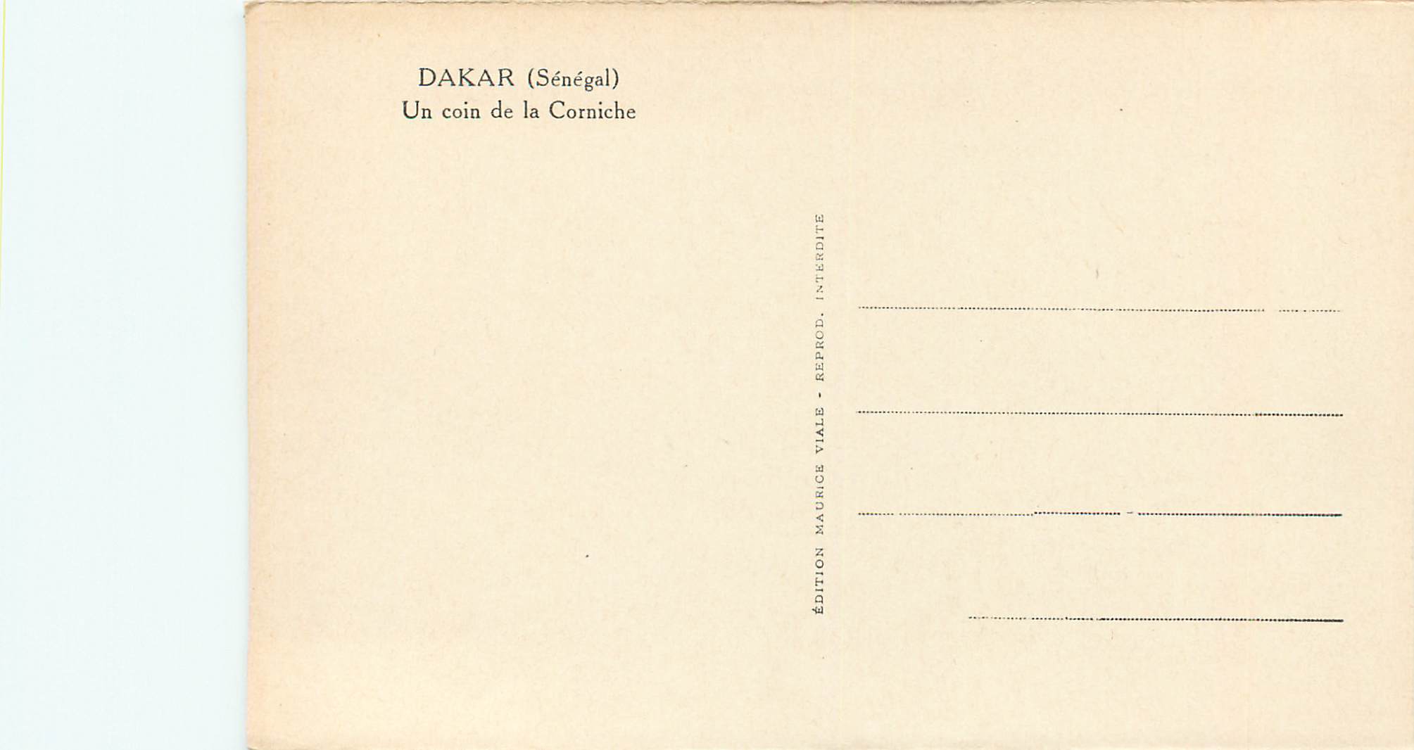 CPM Senegal Dakar Un Coin de la Corniche — Rückseite
