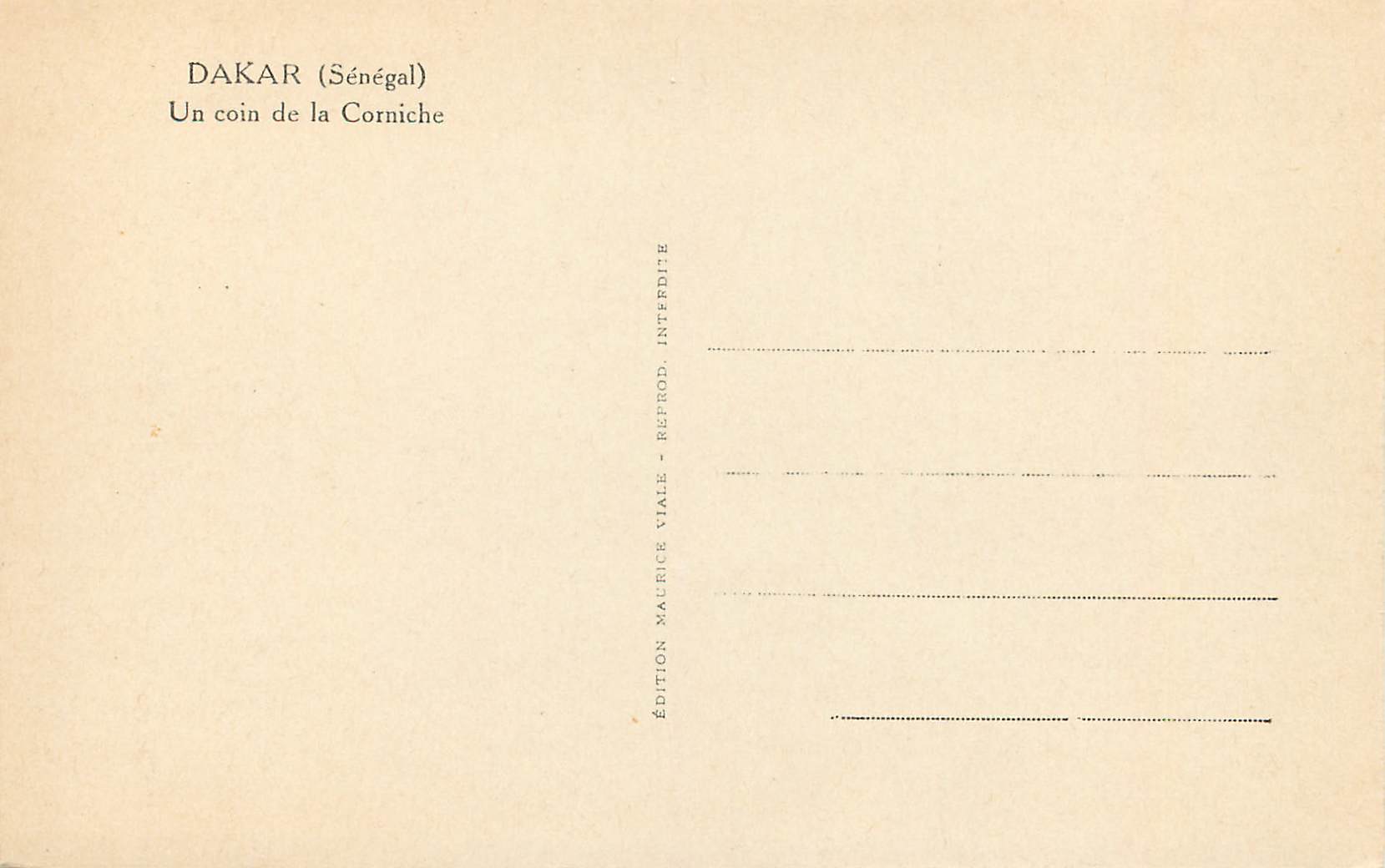 CPM Senegal Dakar Un Coin de la Corniche — Rückseite