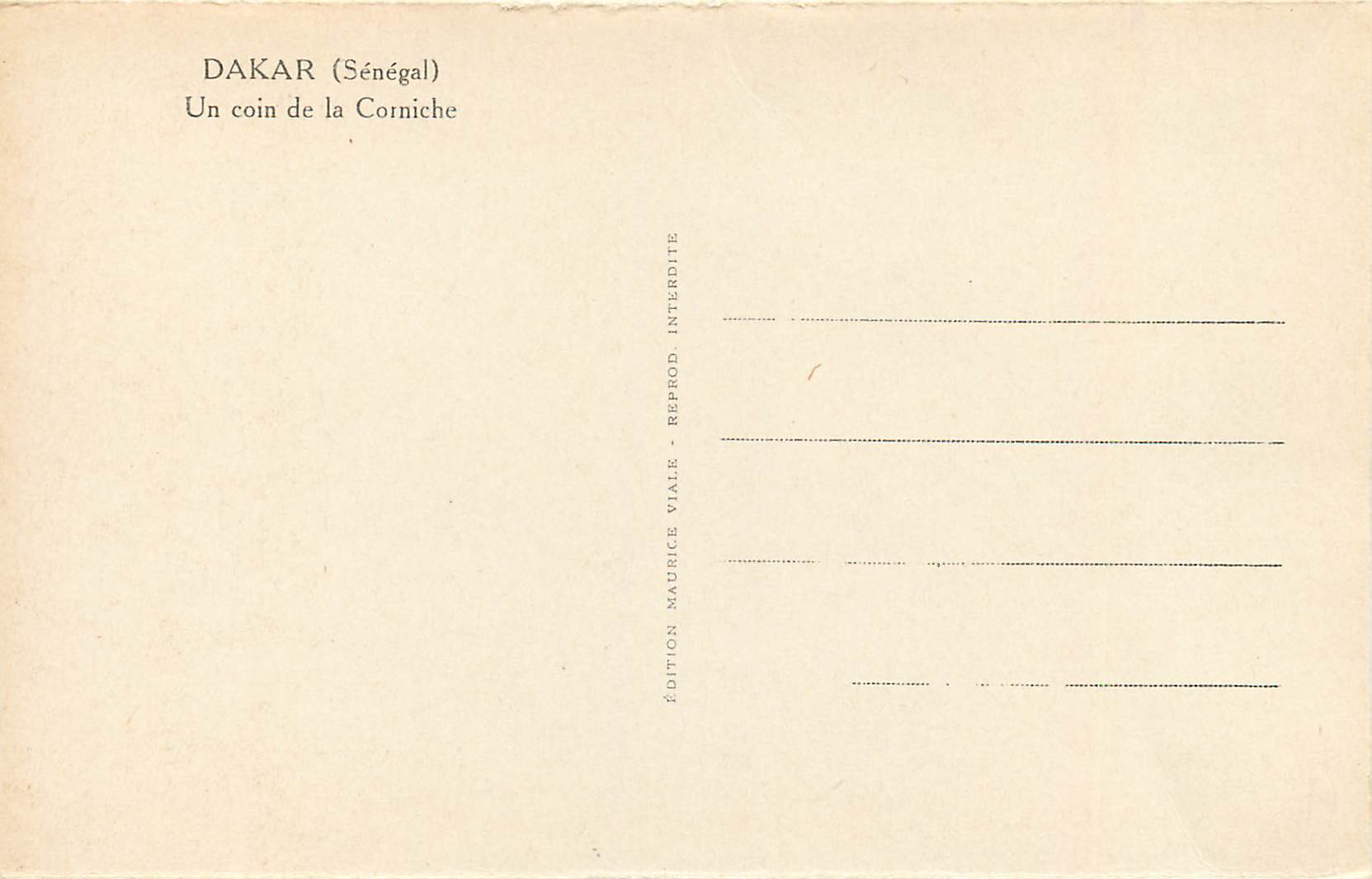 CPM Senegal Dakar Un Coin de la Corniche — Rückseite