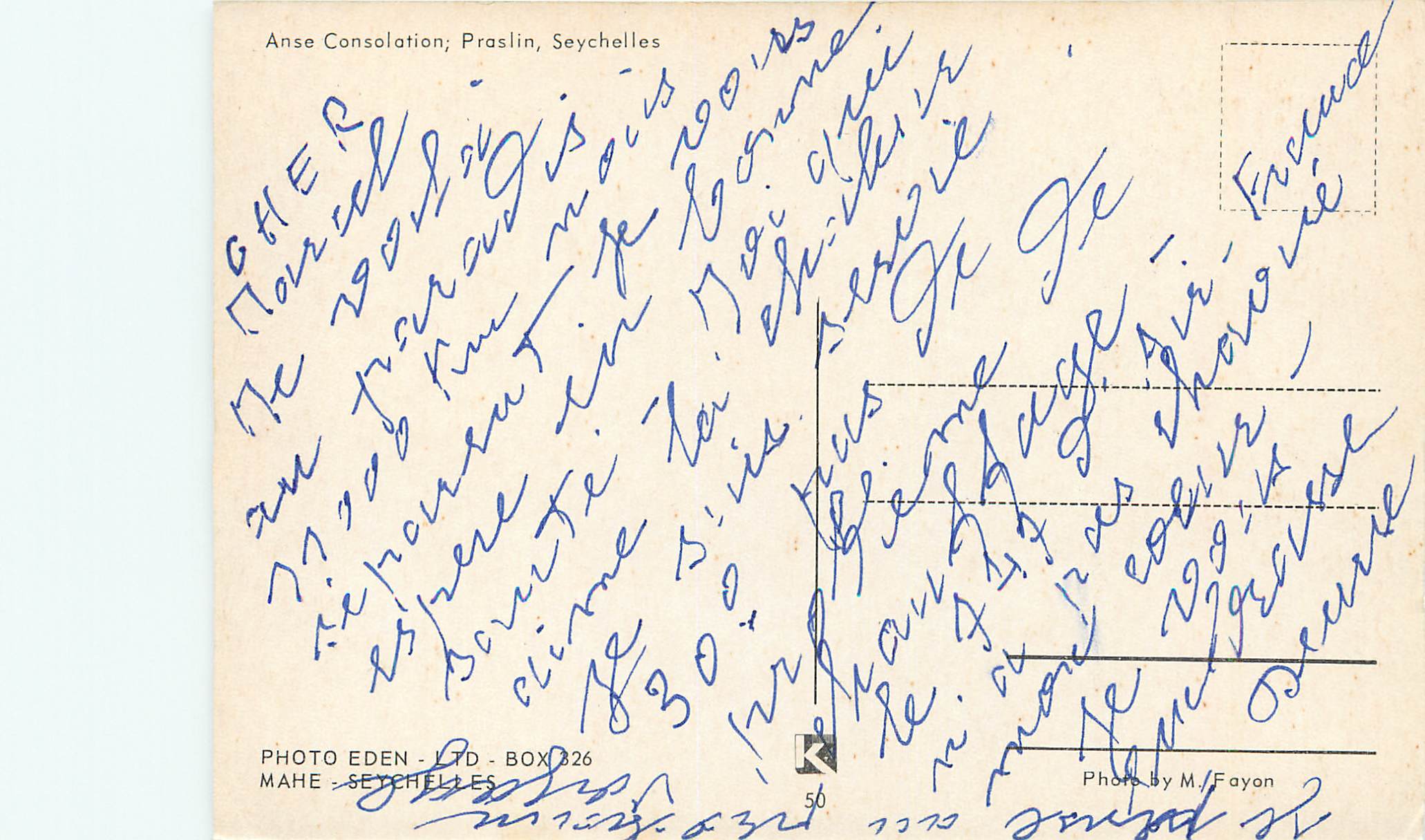 CPM Seychelles Anse Consolation Proslin — Rückseite