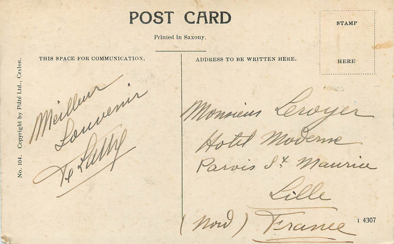 CPA Sri Lanka Ceylon Peradeniya — Verso