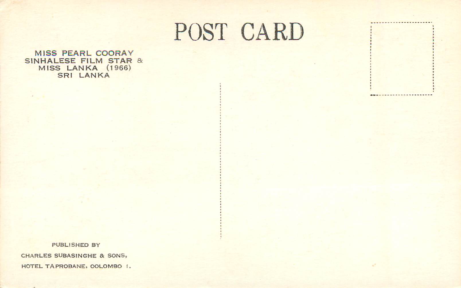 CPM Sri Lanka Miss Lanka (1966) — Rückseite