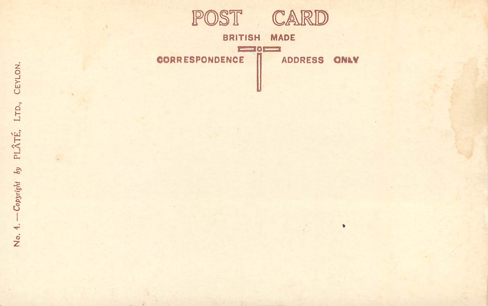 Galle Face Hotel, Colombo, Ceylon — Verlag Plâté, Ltd. n°4 — Rückseite
