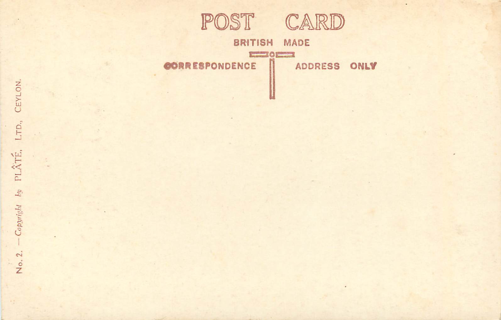 Queen's Street mit dem G.P.O. und dem Eingang zum Queen's House, Colombo, Ceylon — Verlag Plâté & Co. Ltd. — Rückseite