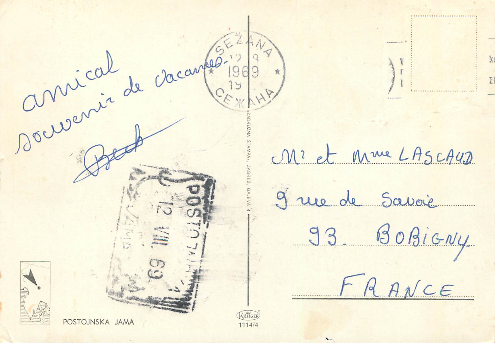 Grotte de Postojnska Jama — vue intérieure — éditeur Krüger, n° 1114/4 — Rückseite