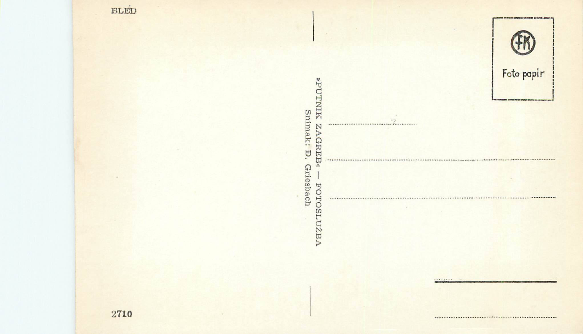 Bled — See Bled mit der Insel und dem Schloss — Papierfoto, Nr. 2710 — Rückseite