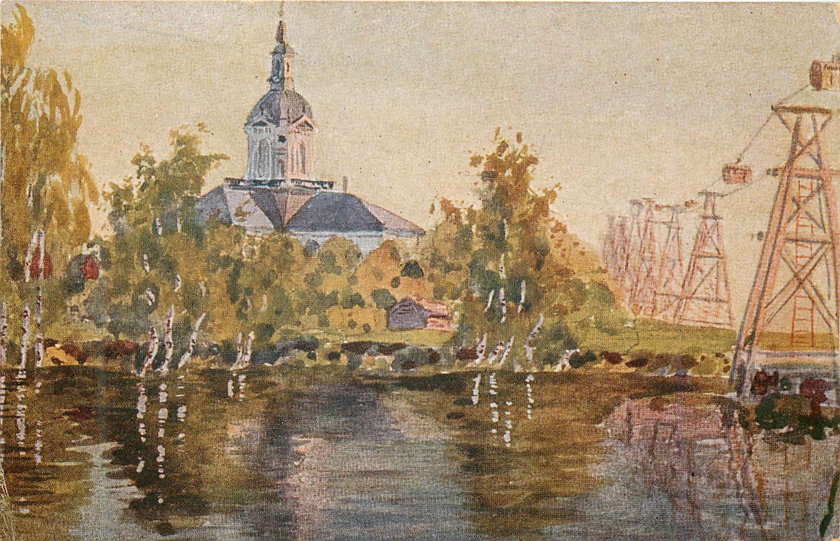 CPA Neder Tornea kyrka samt postlinbanan