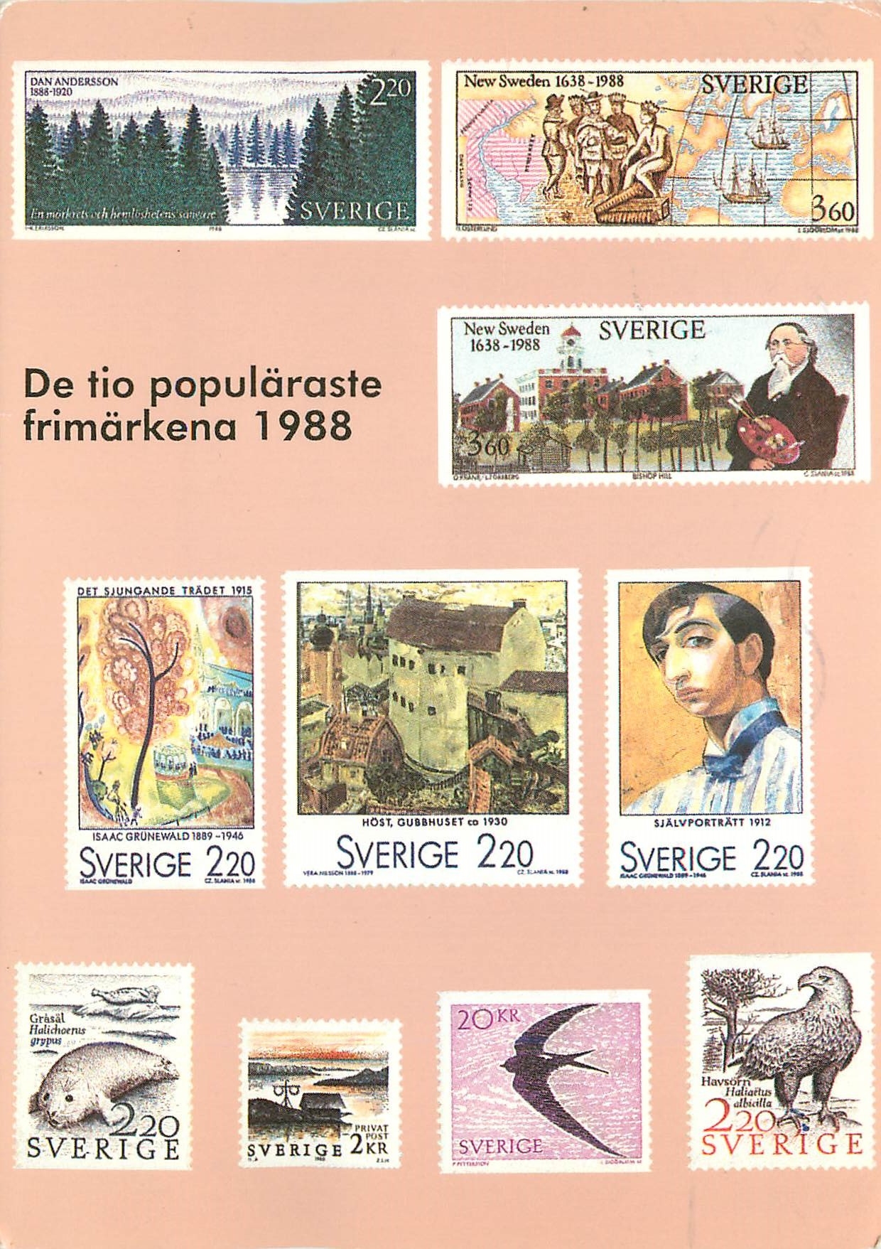 CPM The ten most popular Swedish stamps 1988