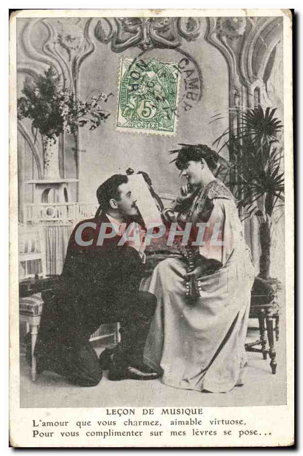 Fantaisie - Lecon de Musique - instrument - L'amour que vous charmer aimable virtuose - Marthe Varlet -CPA 