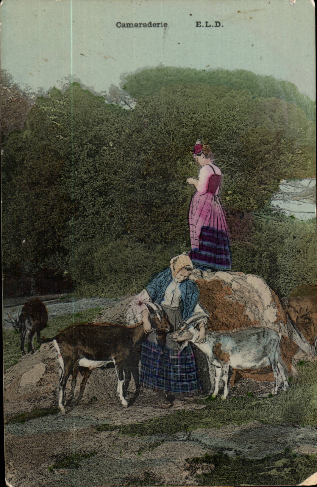 Amistad — escena de vida con pastoras y cabras — E.L.D.